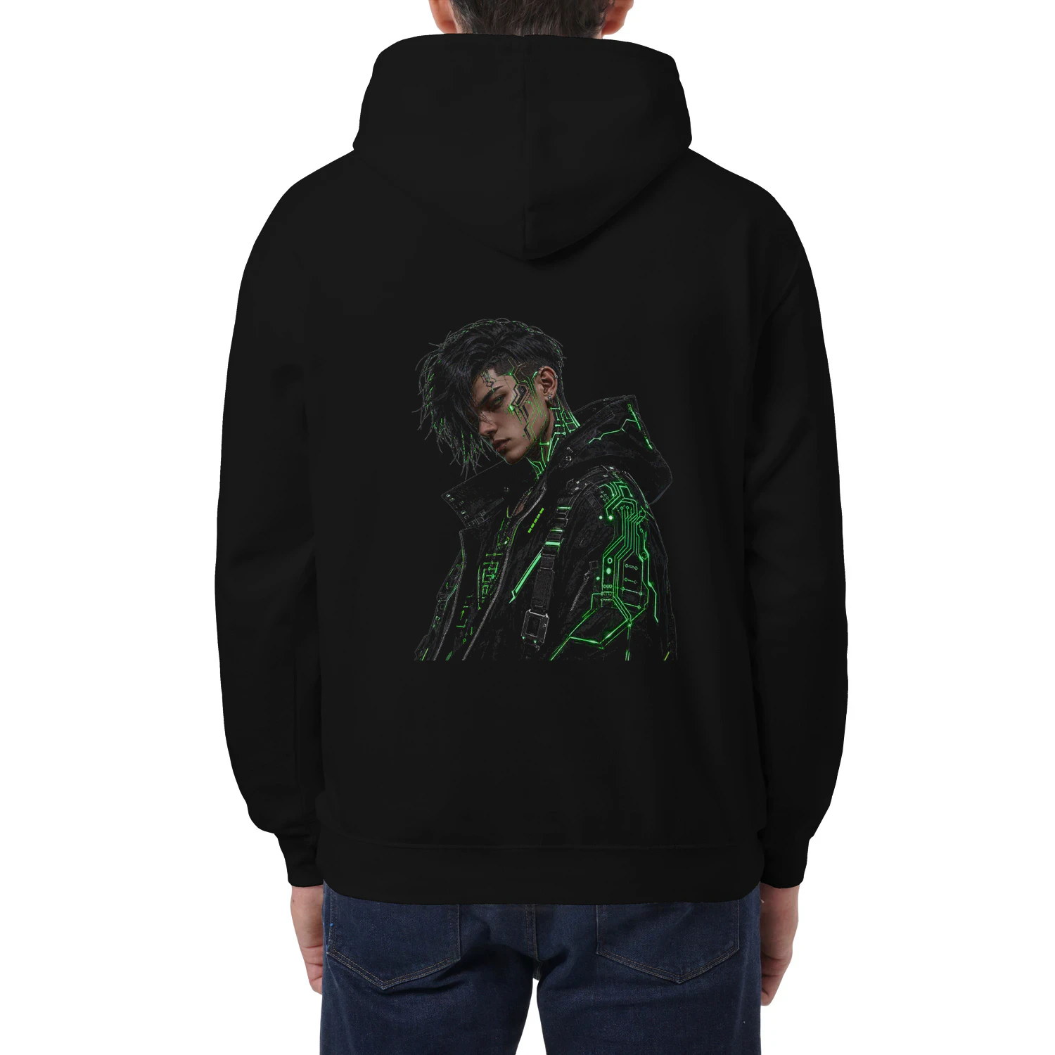 Cyber Hacker Techwear Hoodie - Neon Green Circuit Urban Streetwear