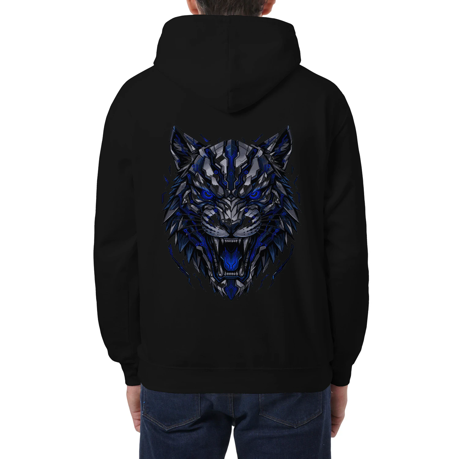 Blue Mecha Tiger Hoodie – Cyberpunk Streetwear