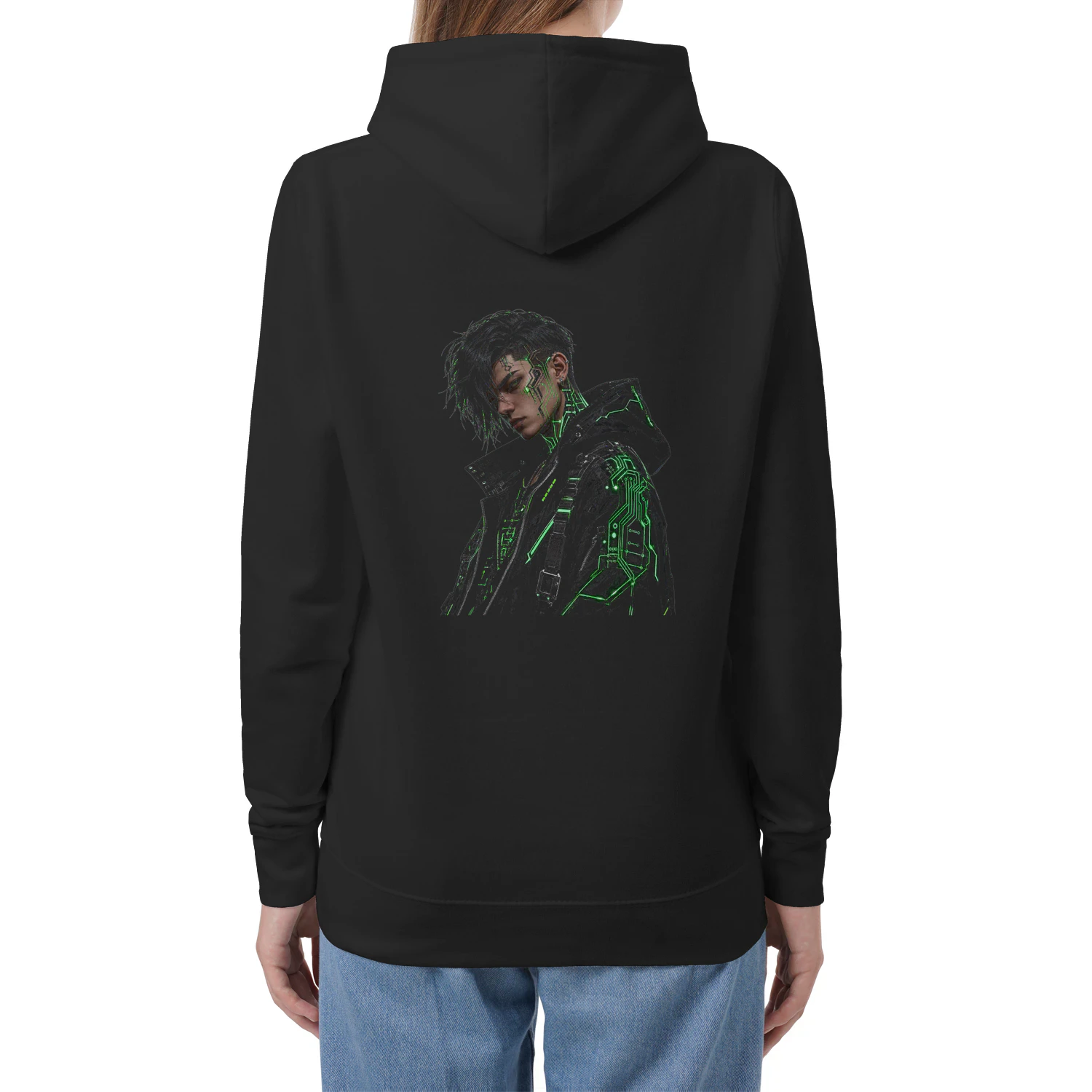 Cyber Hacker Techwear Hoodie - Neon Green Circuit Urban Streetwear
