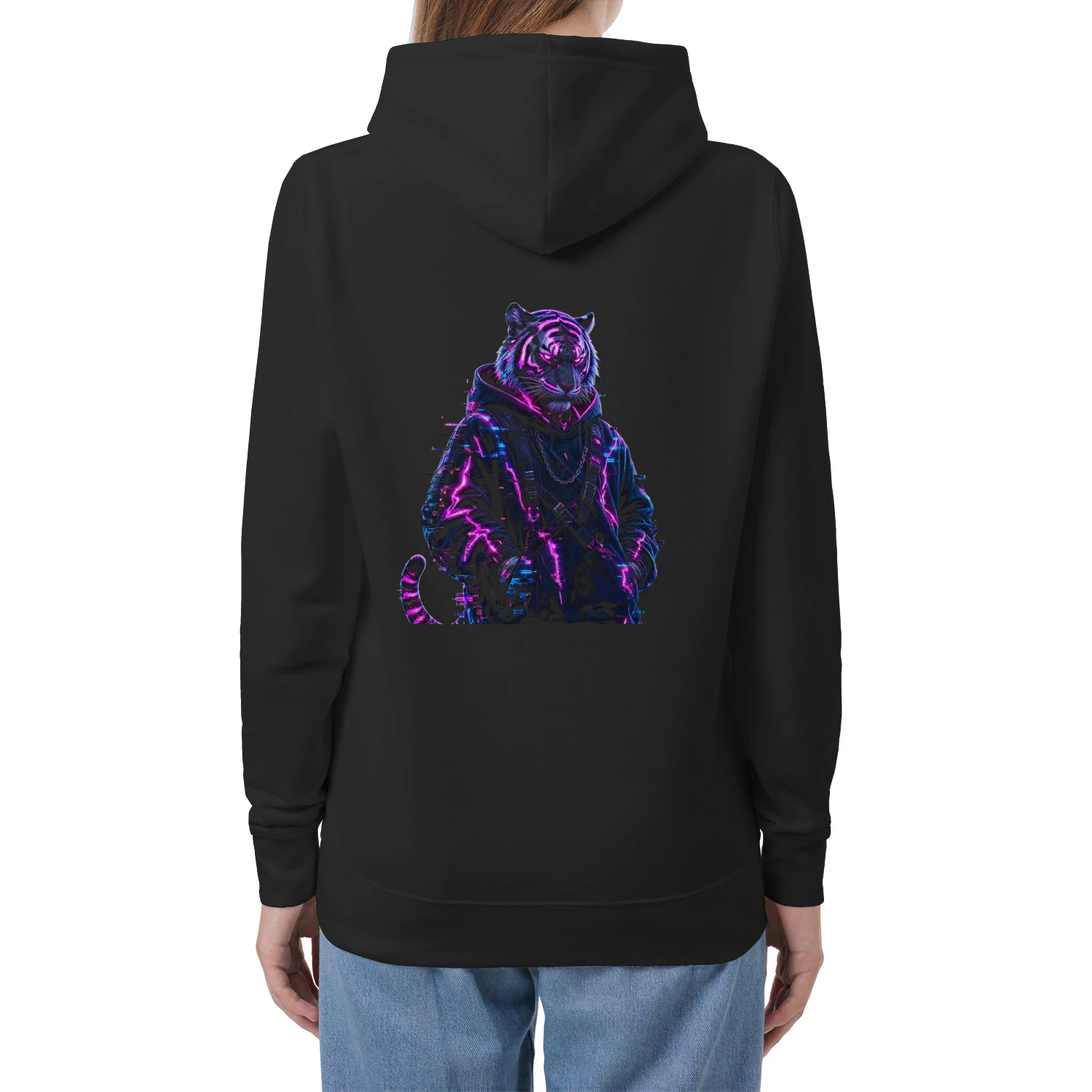Glitch Tiger Hoodie - Neon Purple Cyberpunk