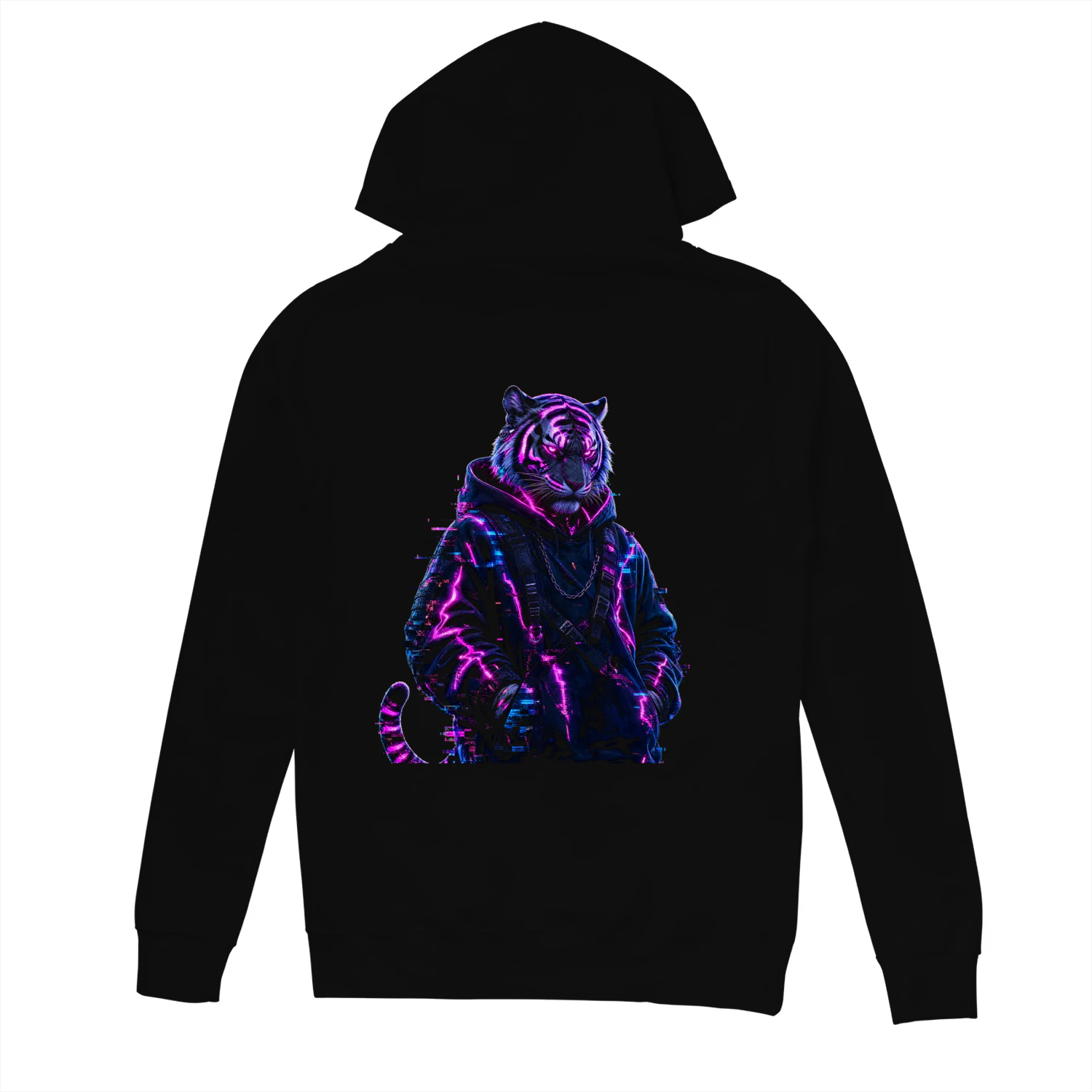Glitch Tiger Hoodie - Neon Purple Cyberpunk