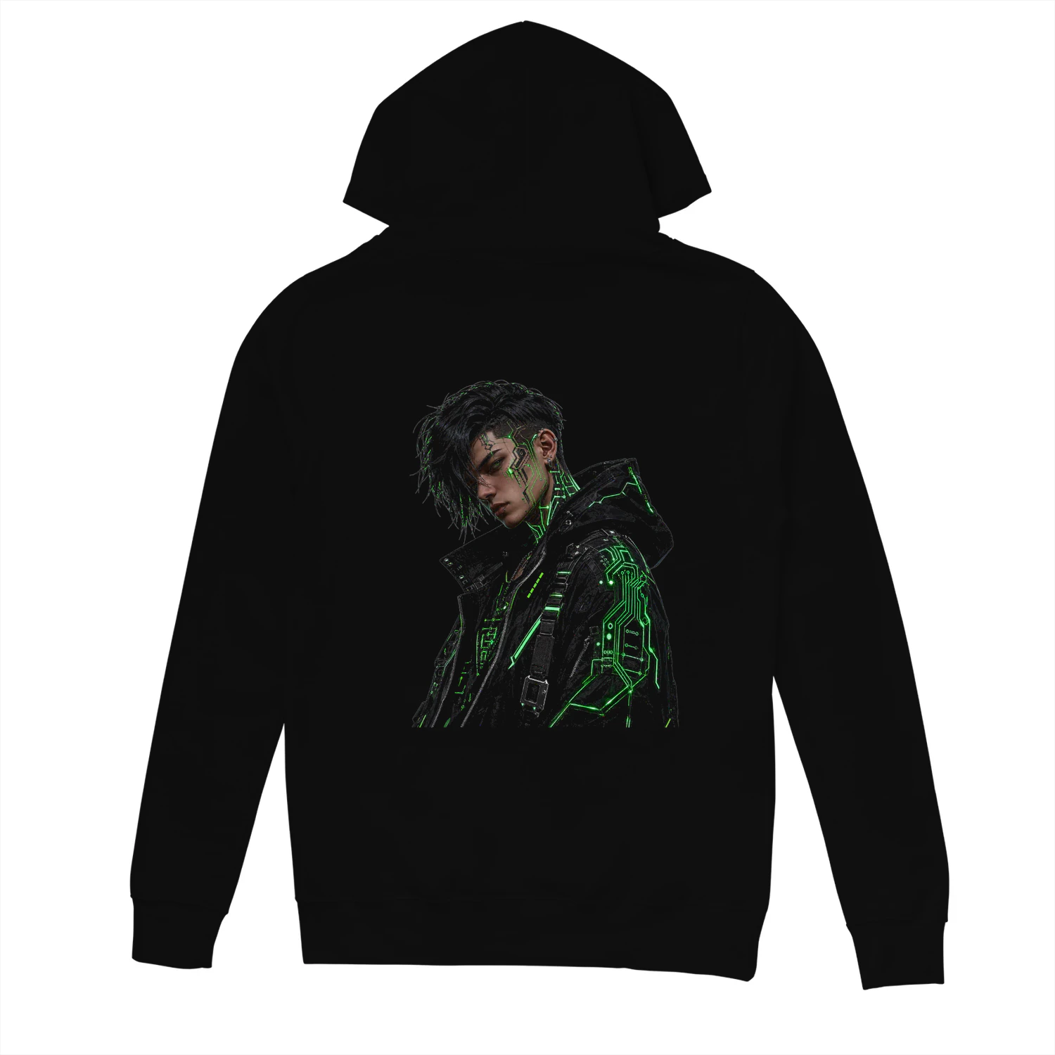 Cyber Hacker Techwear Hoodie - Neon Green Circuit Urban Streetwear