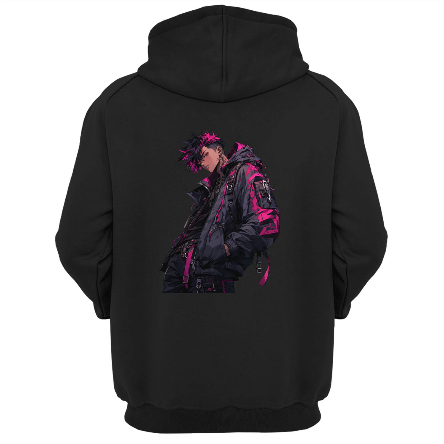 Cyberpunk Neon Pink Rebel Techwear Hoodie - Urban Streetwear