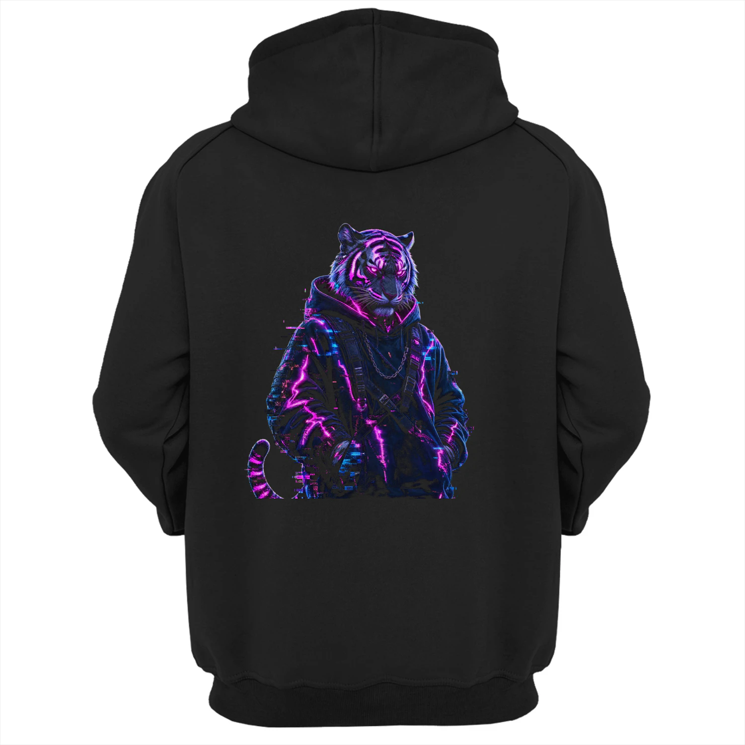 Glitch Tiger Hoodie - Neon Purple Cyberpunk