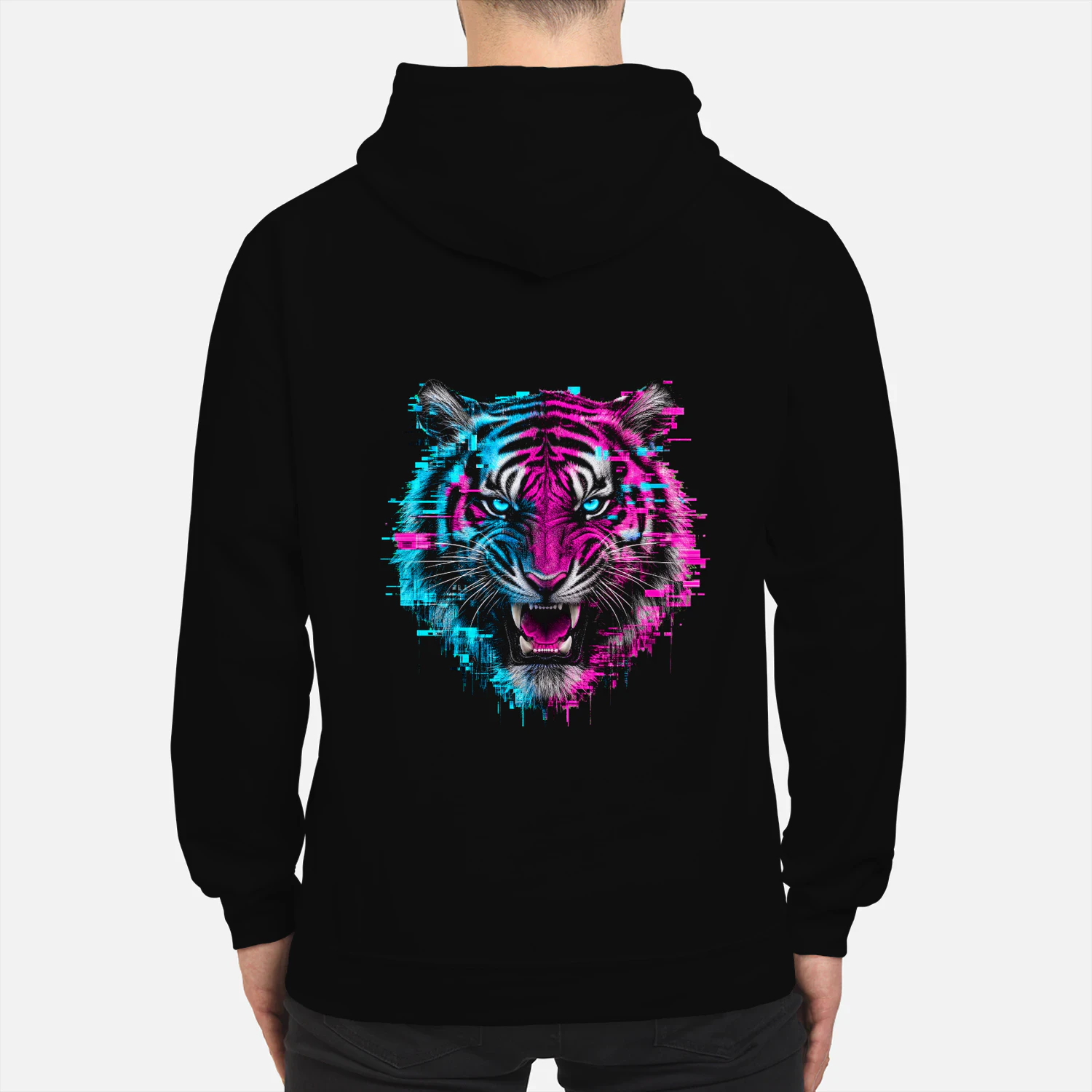 Cyberpunk Glitch Tiger Techwear Hoodie - Neon Streetwear