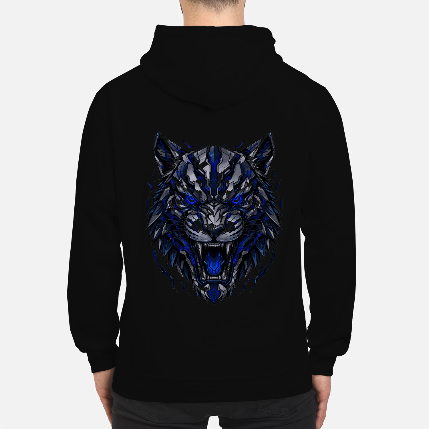 Blue Mecha Tiger Hoodie – Cyberpunk Streetwear