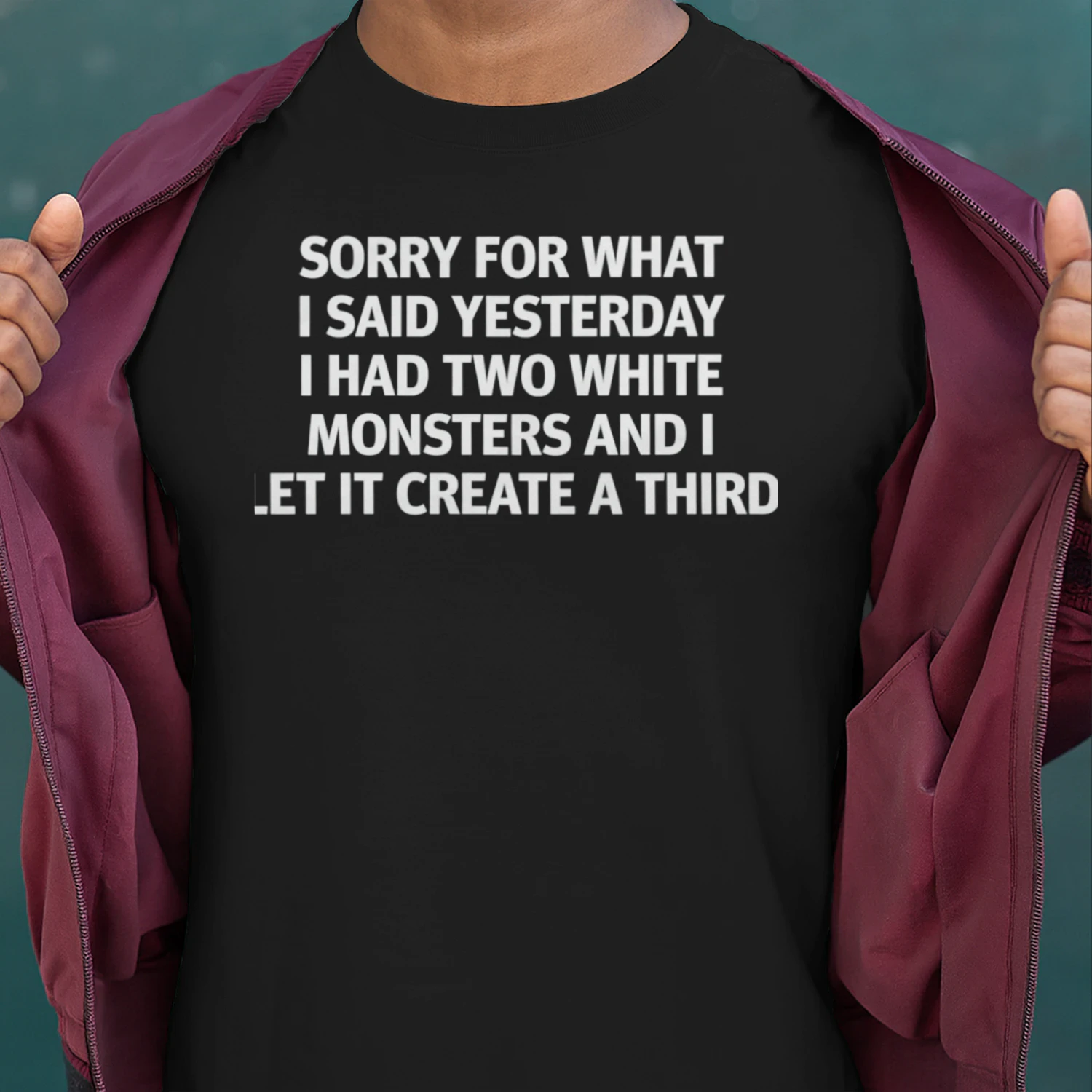 Sorry For What I Said Yesterday I Had Two White Monsters And I Let It Create A Third (Backprint).