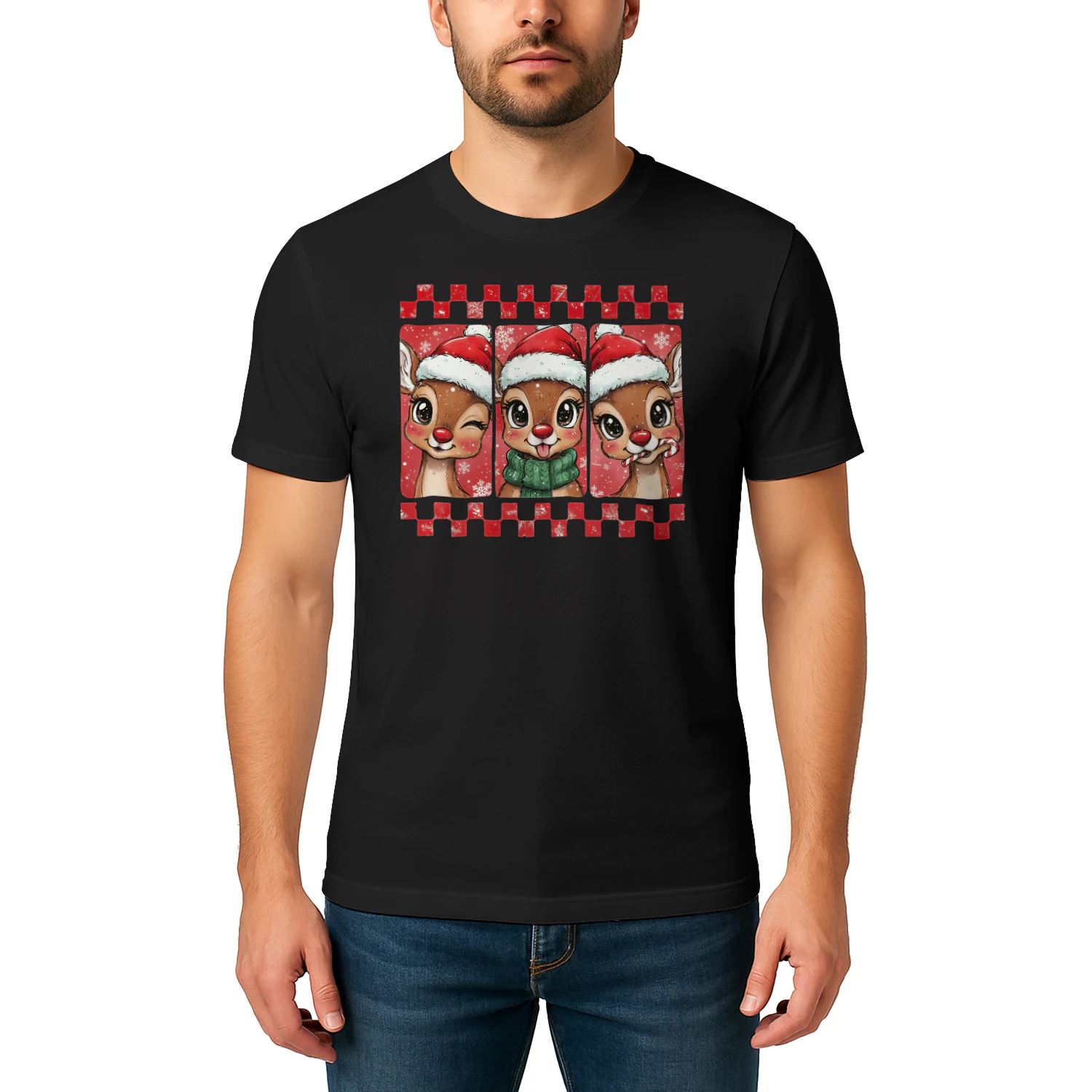 Stripes Christmas Reindeer Retro Holiday Classic Unisex T-shirt