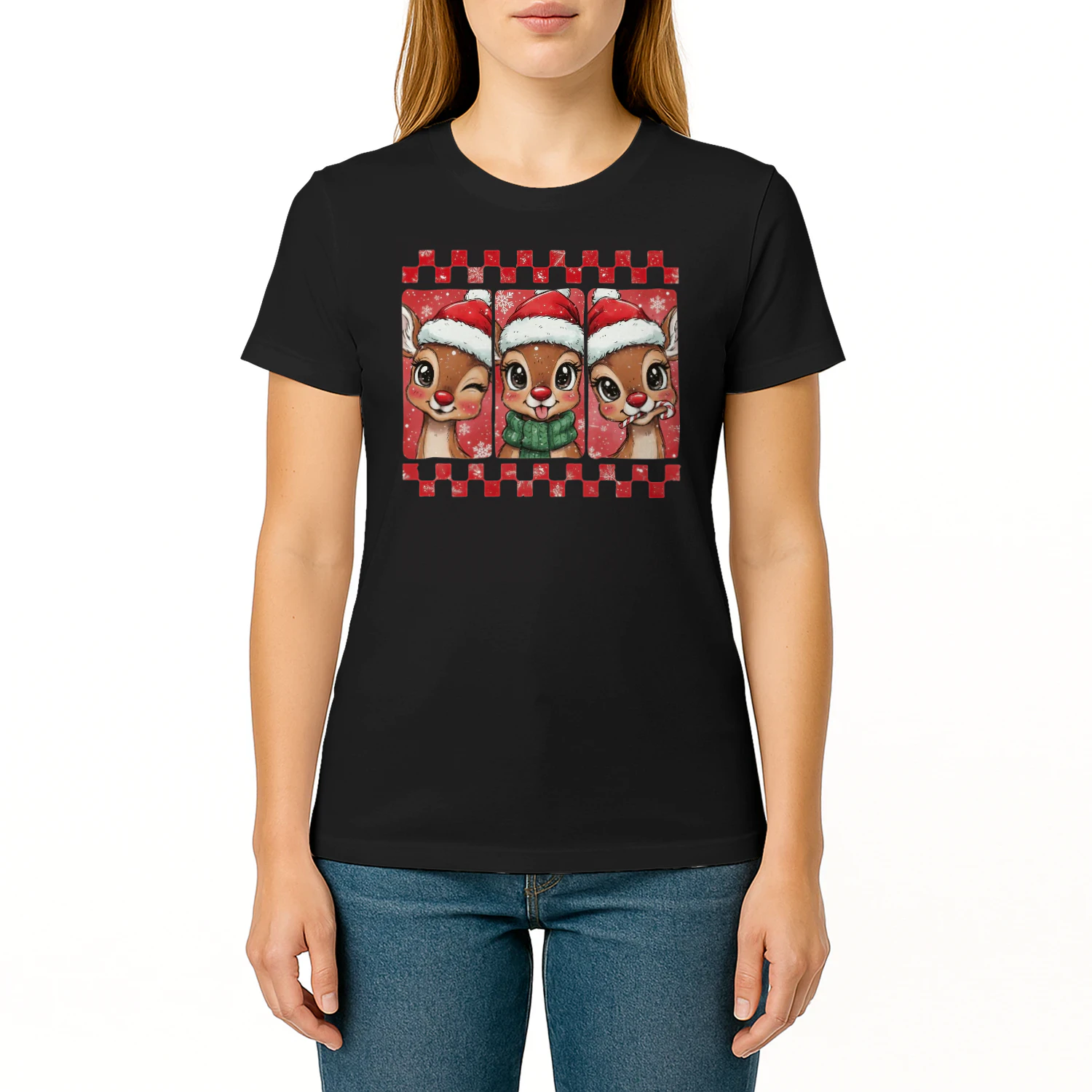 Stripes Christmas Reindeer Retro Holiday Classic Unisex T-shirt