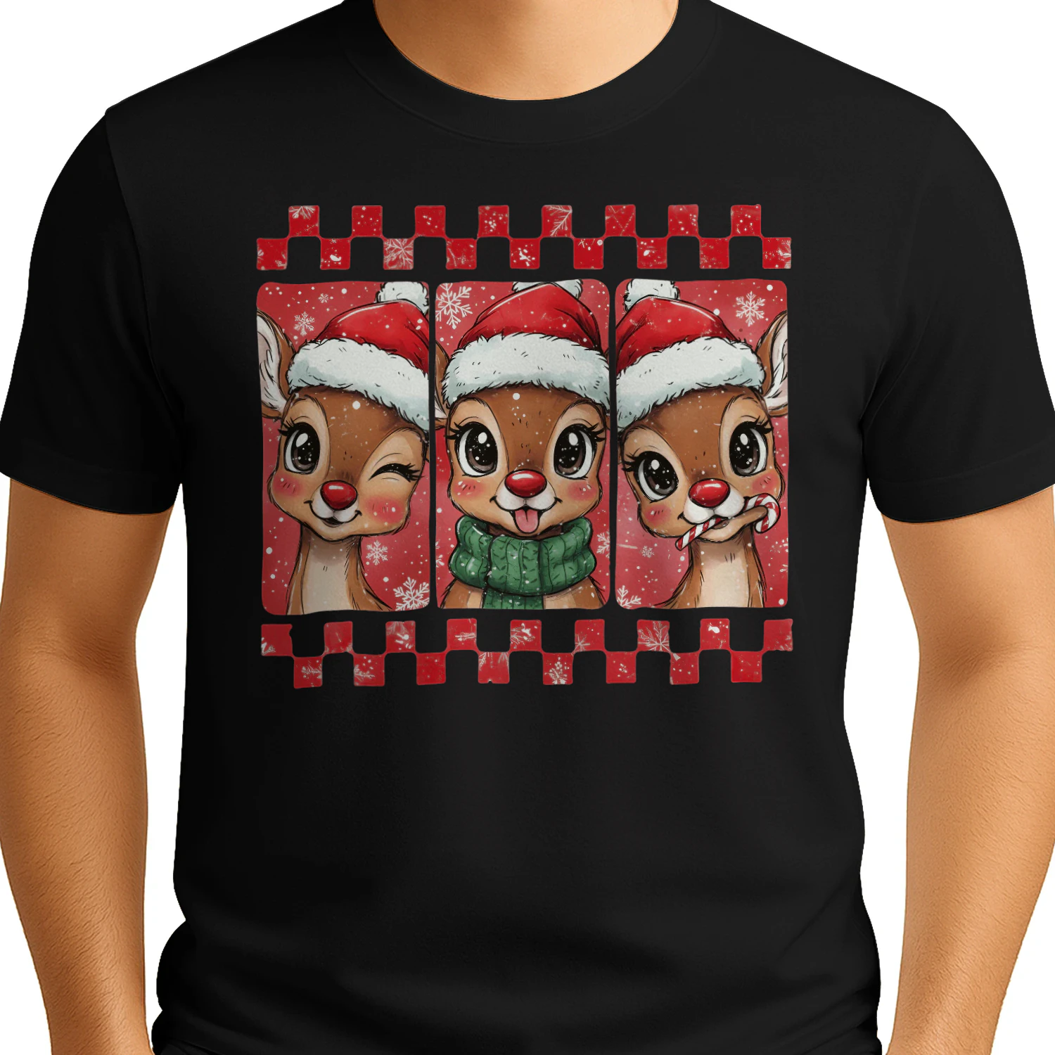 Stripes Christmas Reindeer Retro Holiday Classic Unisex T-shirt