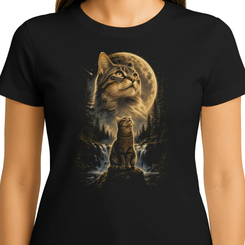 cat moon waterfall forest cat lover