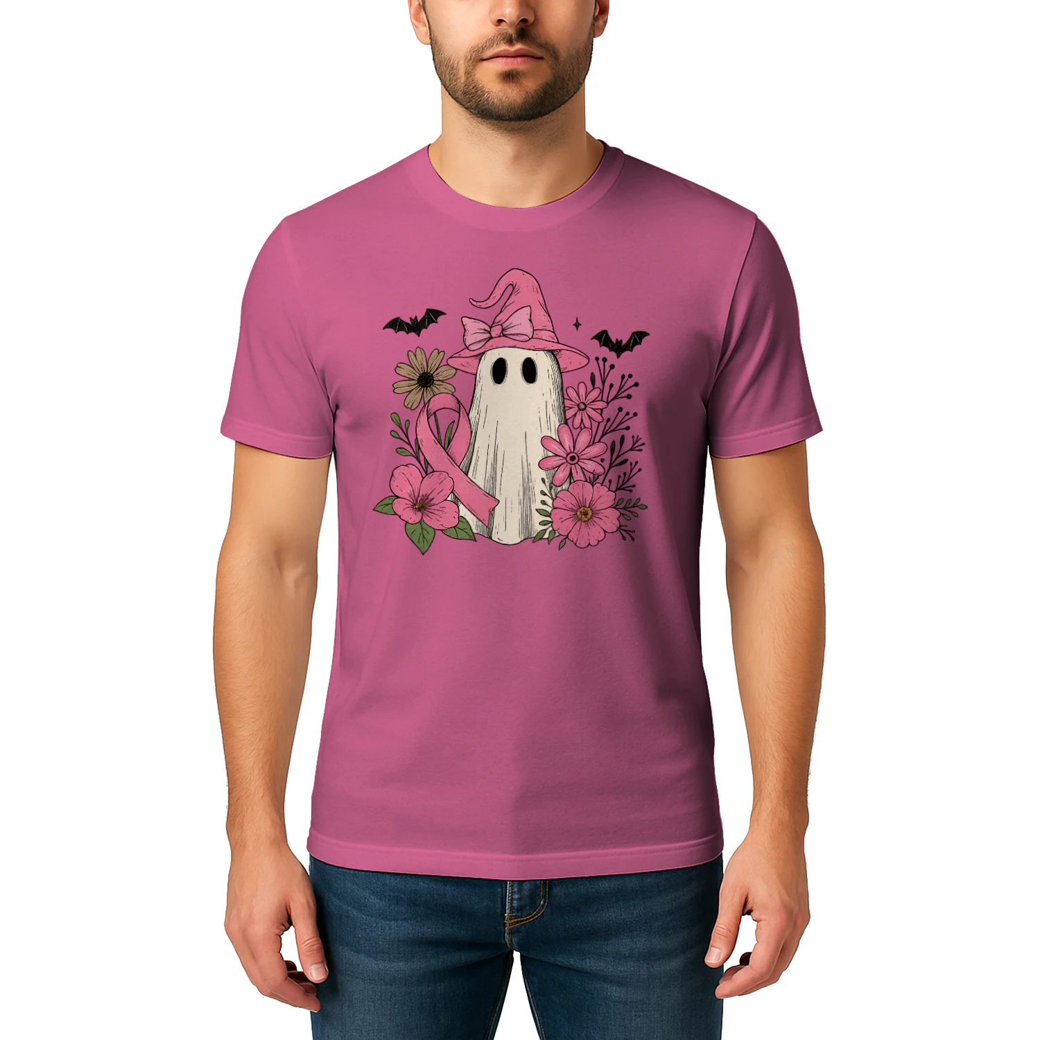  Halloween Ghost Breast Cancer Awareness Classic Unisex T-shirt