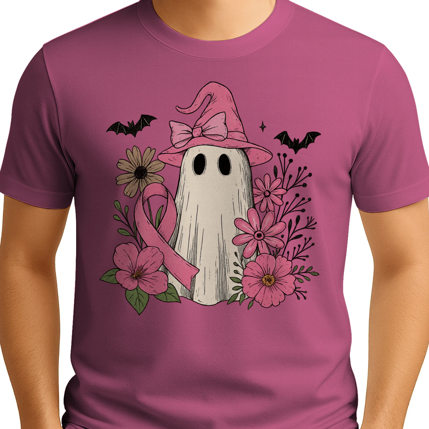  Halloween Ghost Breast Cancer Awareness Classic Unisex T-shirt