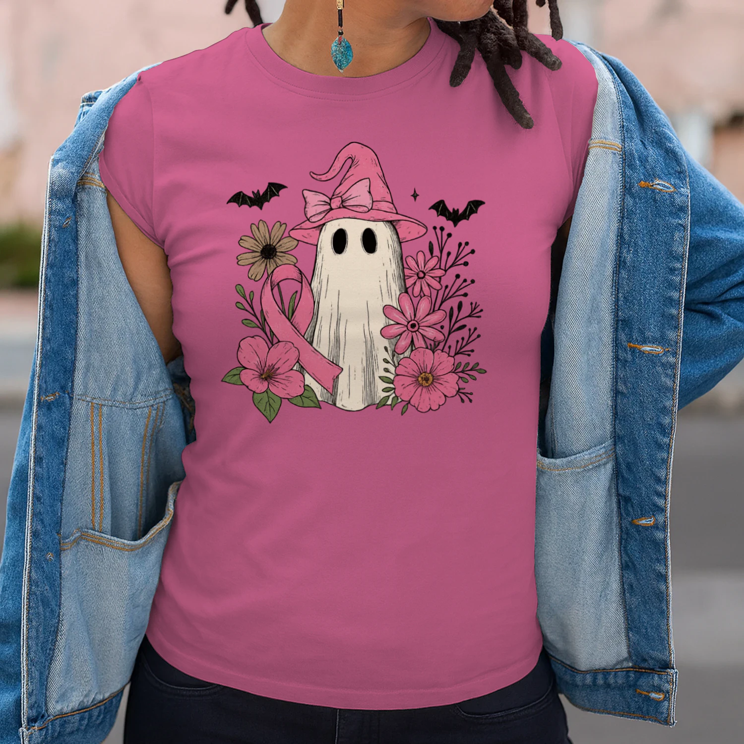  Halloween Ghost Breast Cancer Awareness Classic Unisex T-shirt