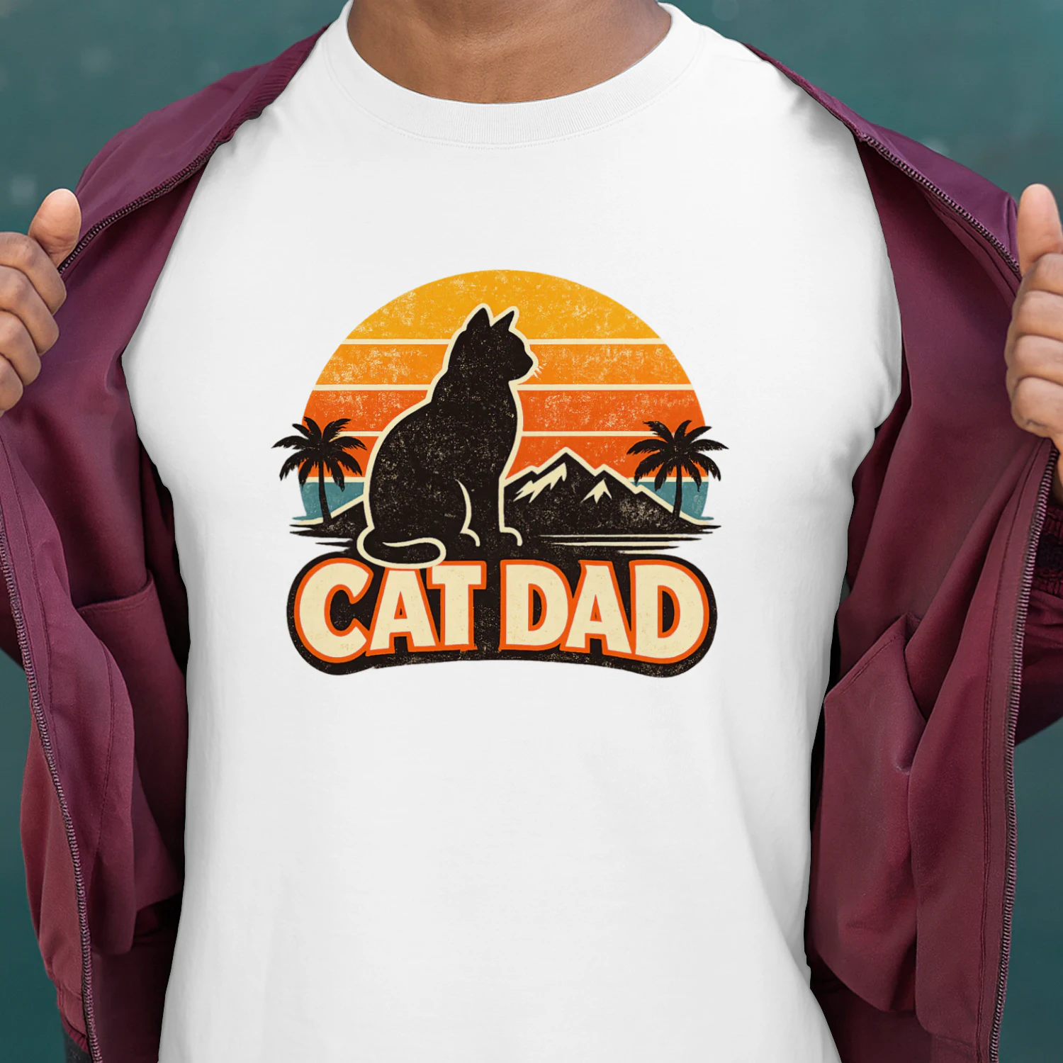 Cat Dad Retro Sunset