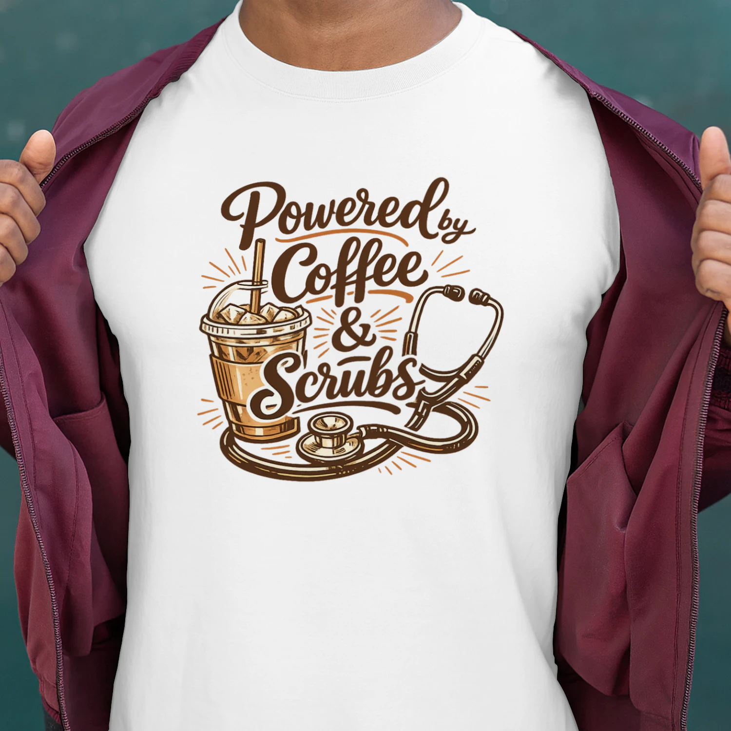 Powered by Coffee and Scrubs Line Art