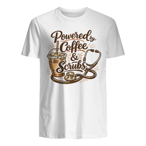 Powered by Coffee and Scrubs Line Art