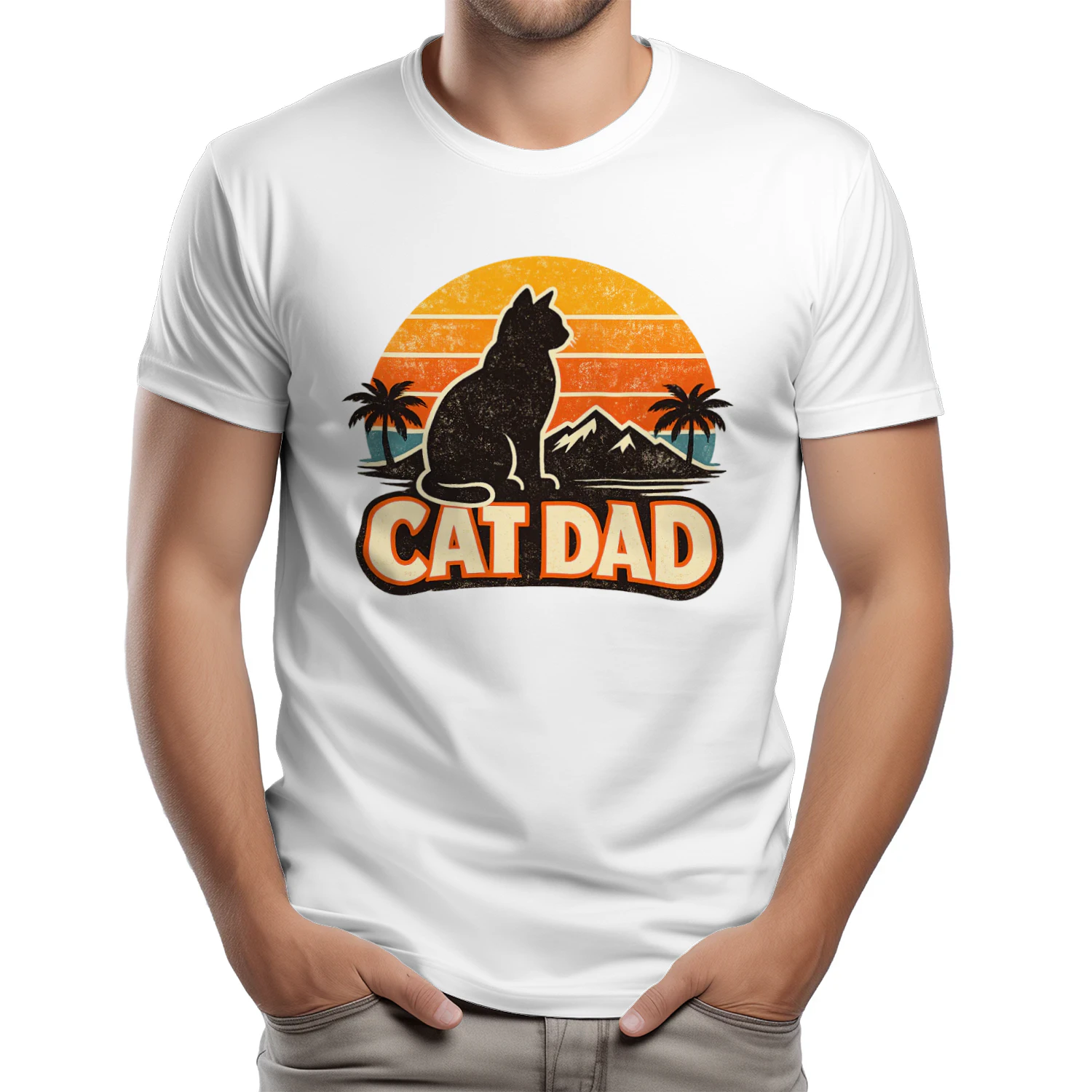 Cat Dad Retro Sunset
