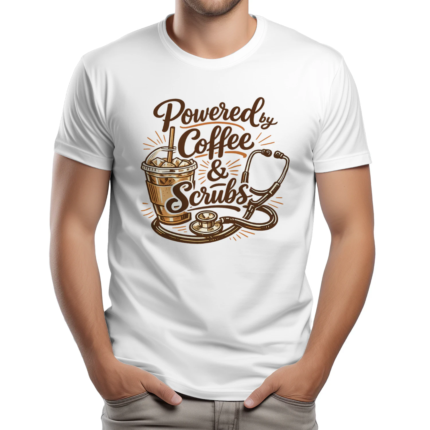 Powered by Coffee and Scrubs Line Art
