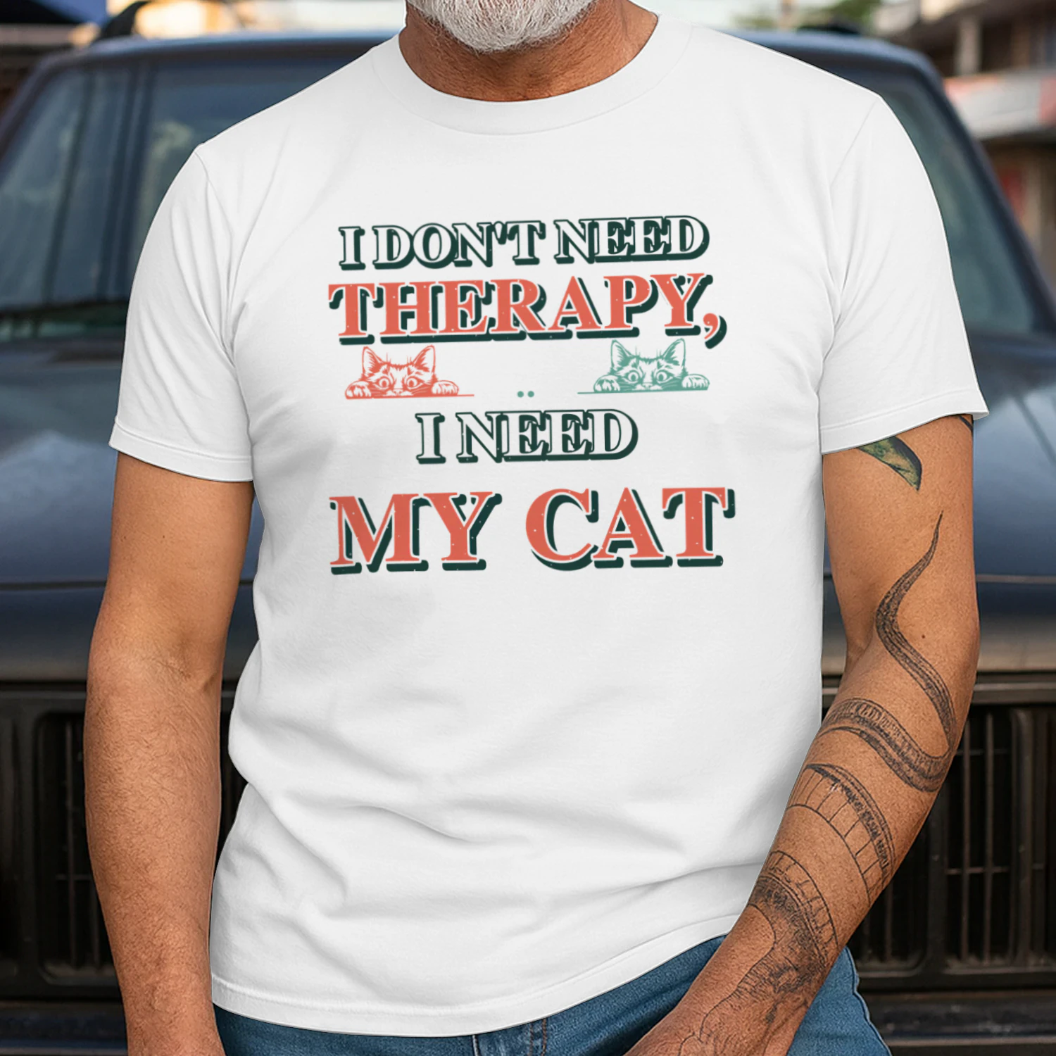 I Don’t Need Therapy, I Need My Cat Shirt – Funny Vintage Cat Lover Tee, Gift for Cat Mom or Cat Dad