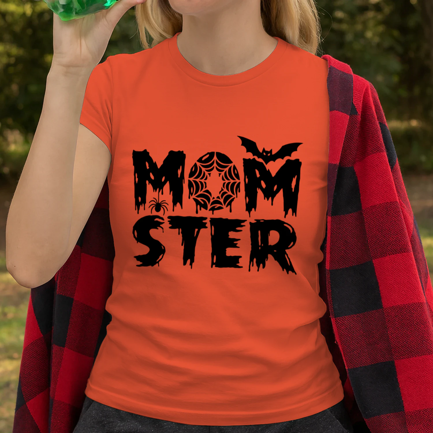 Momster T Shirt Women Funny Halloween Spider Bat Graphic Tee Casual Mom Ster Letter Print Fall Pumpkin Tops
