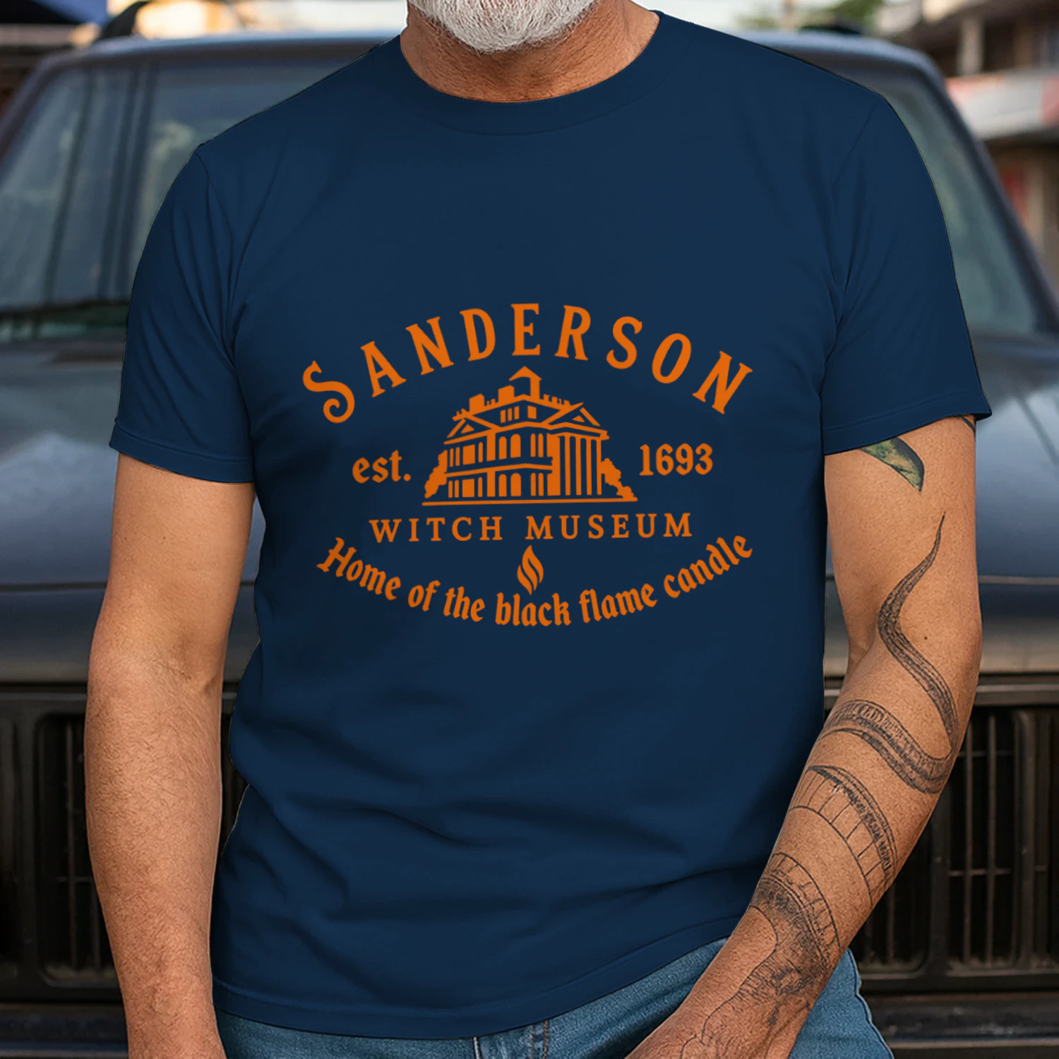 Sanders(on) Witch Museum T-Shirt – Black Flame Candle Halloween Shirt