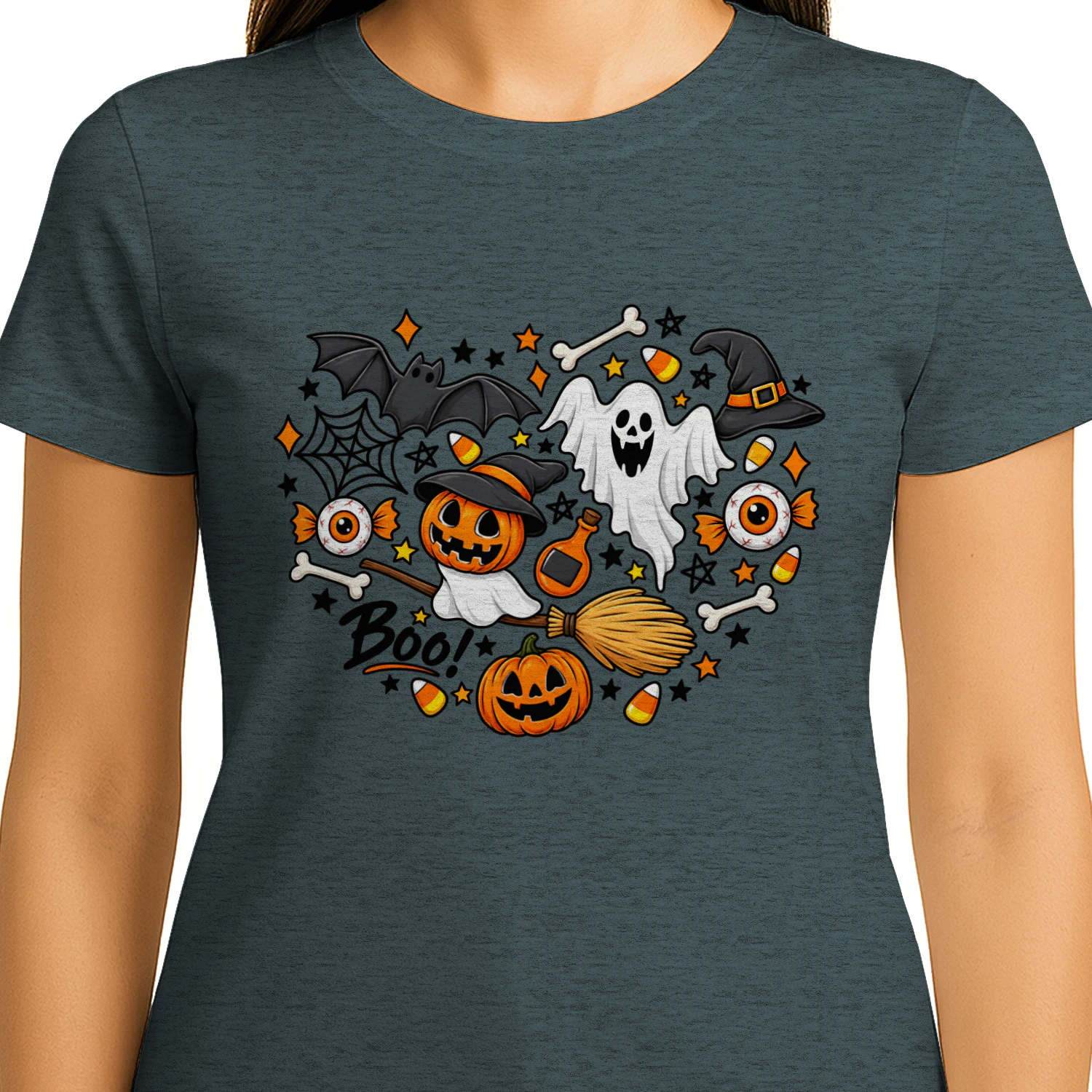 Women's Halloween Shirt: Love Art Patterns Halloween Party T-Shirt Crewneck Short Sleeve