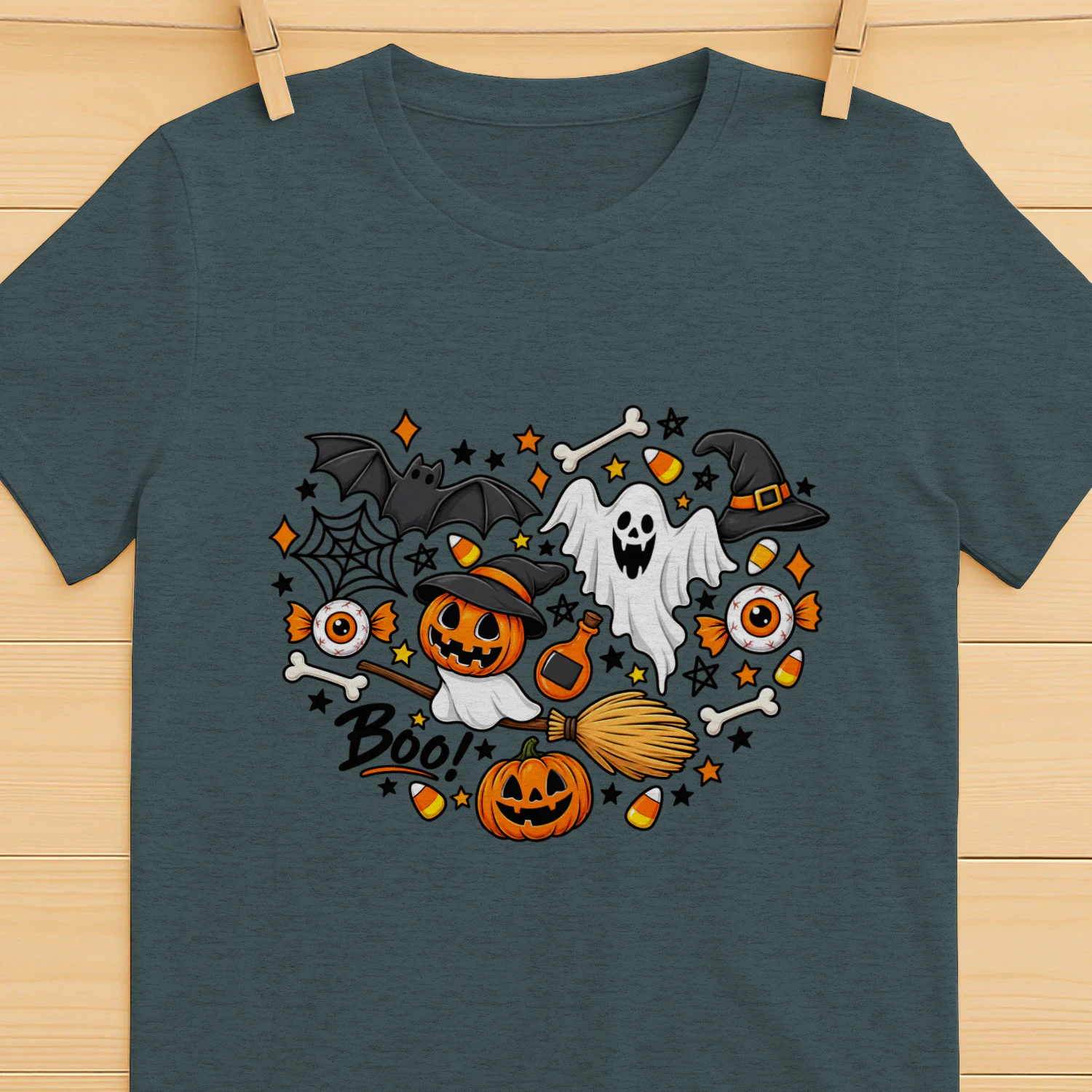 Women's Halloween Shirt: Love Art Patterns Halloween Party T-Shirt Crewneck Short Sleeve