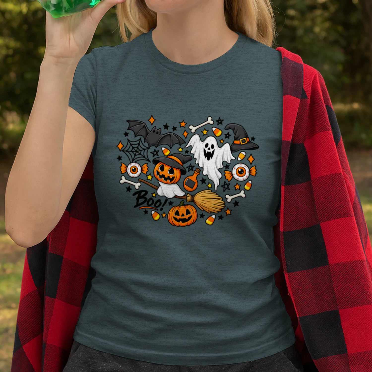 Women's Halloween Shirt: Love Art Patterns Halloween Party T-Shirt Crewneck Short Sleeve