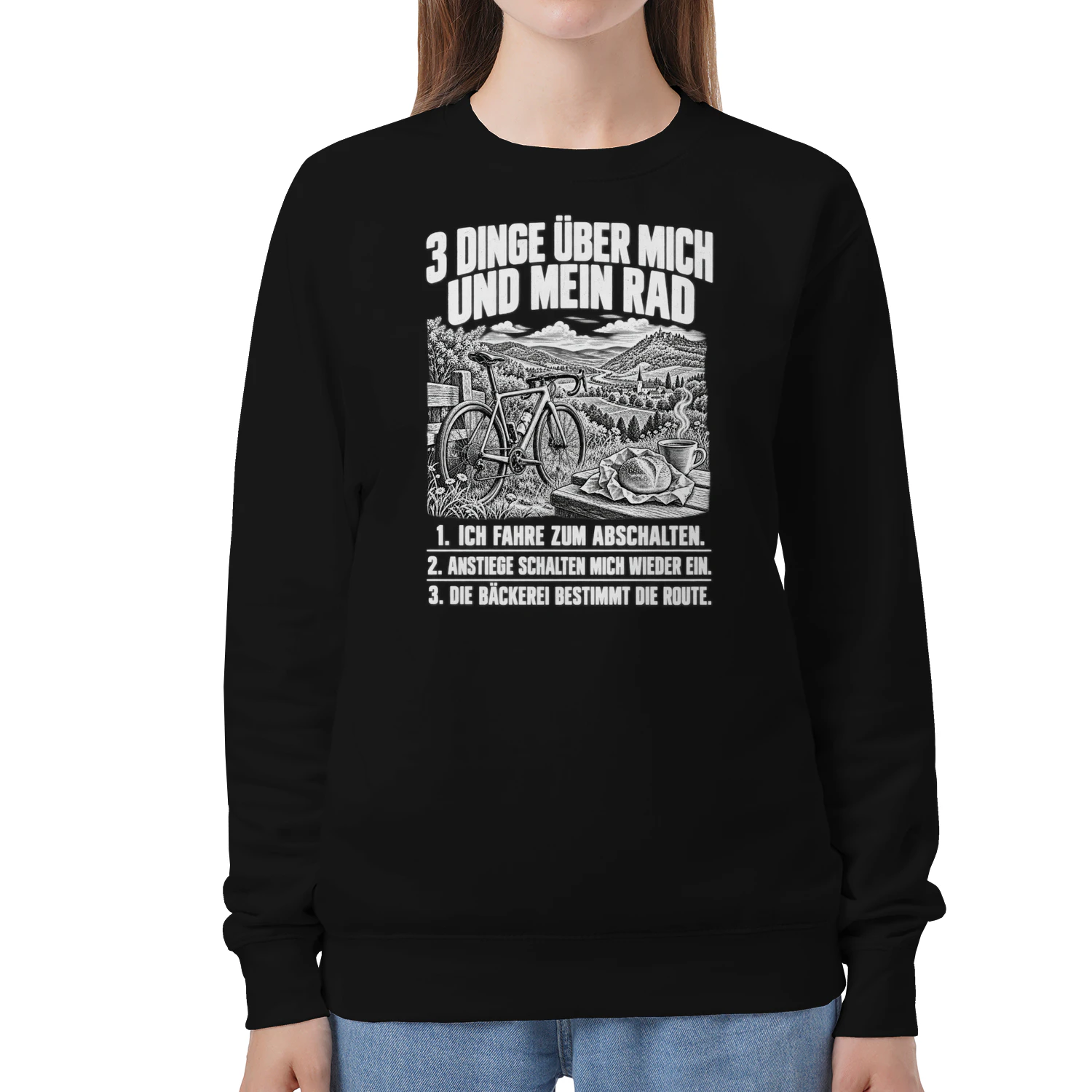 Lustiges Unisex-Sweatshirt für Radfahrer – 3 Dinge über mich und mein Rad