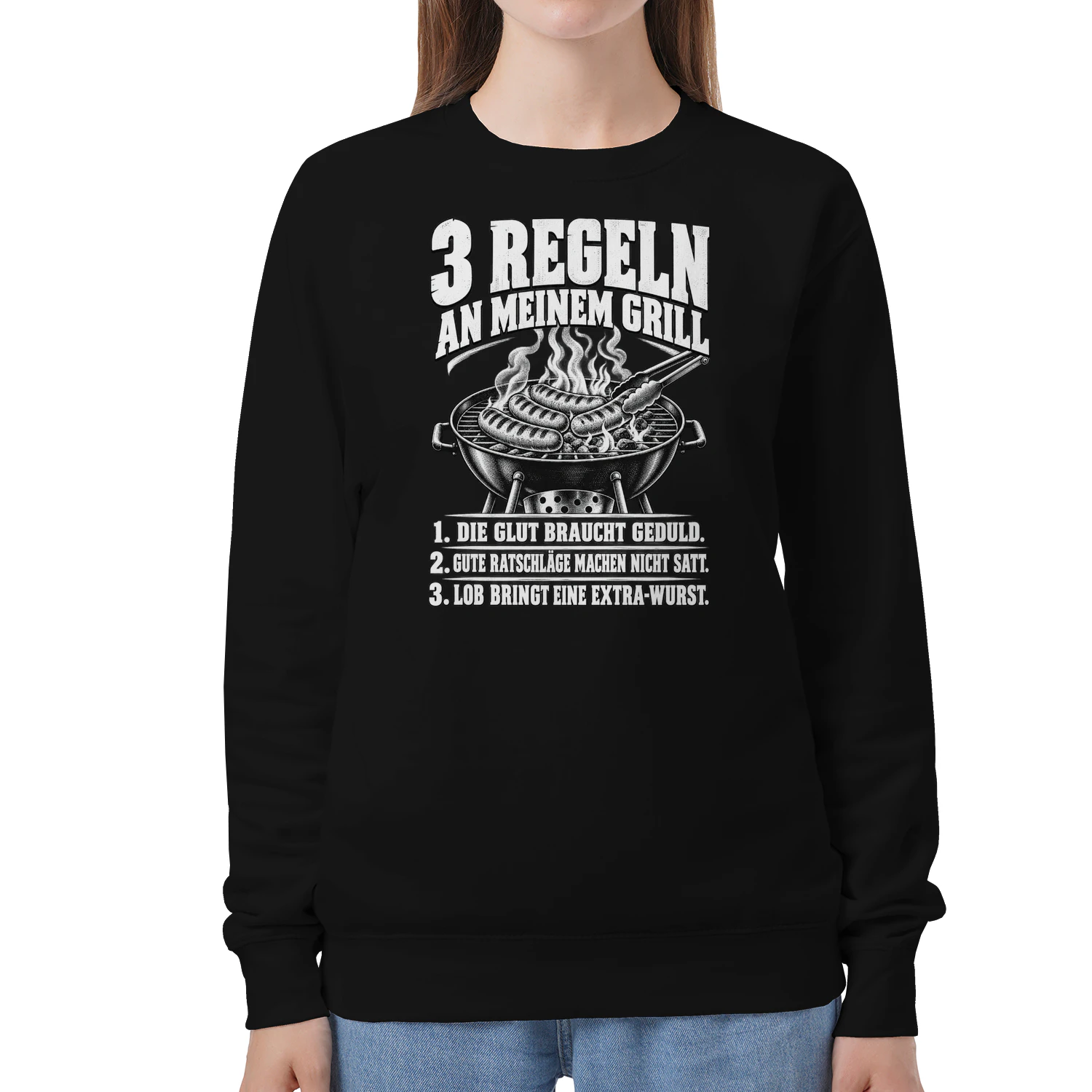Lustiges Unisex-Sweatshirt zum Grillen – 3 Regeln an meinem Grill
