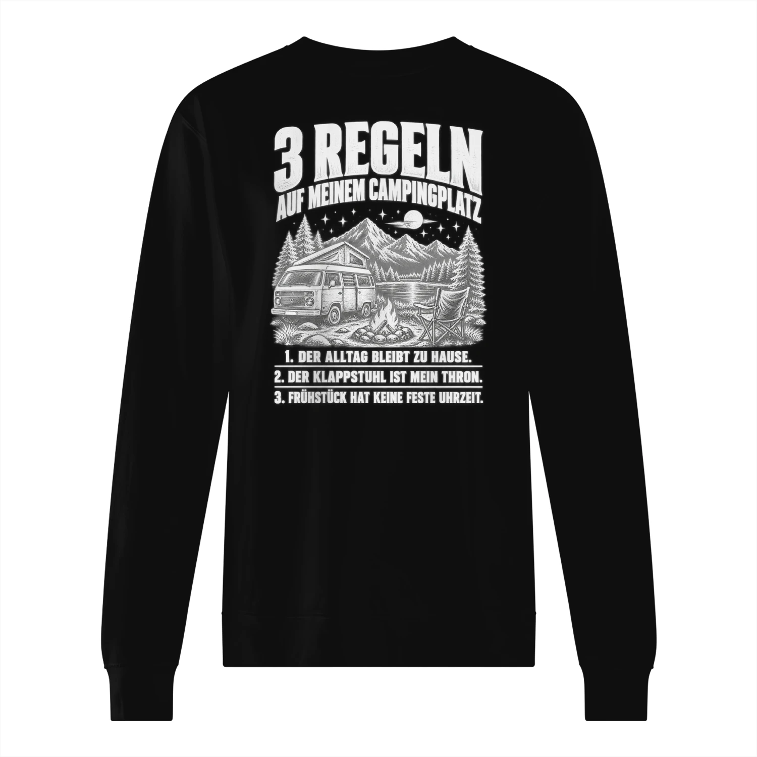 Lustiges Unisex-Sweatshirt für Camper – 3 Regeln auf meinem Campingplatz