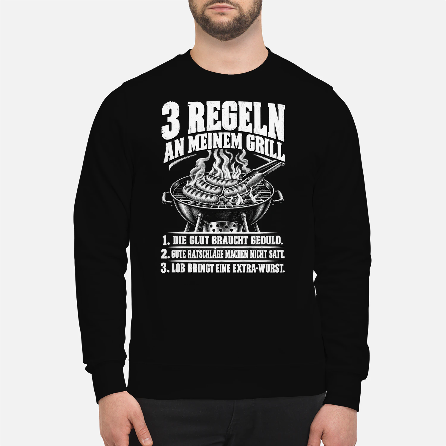 Lustiges Unisex-Sweatshirt zum Grillen – 3 Regeln an meinem Grill