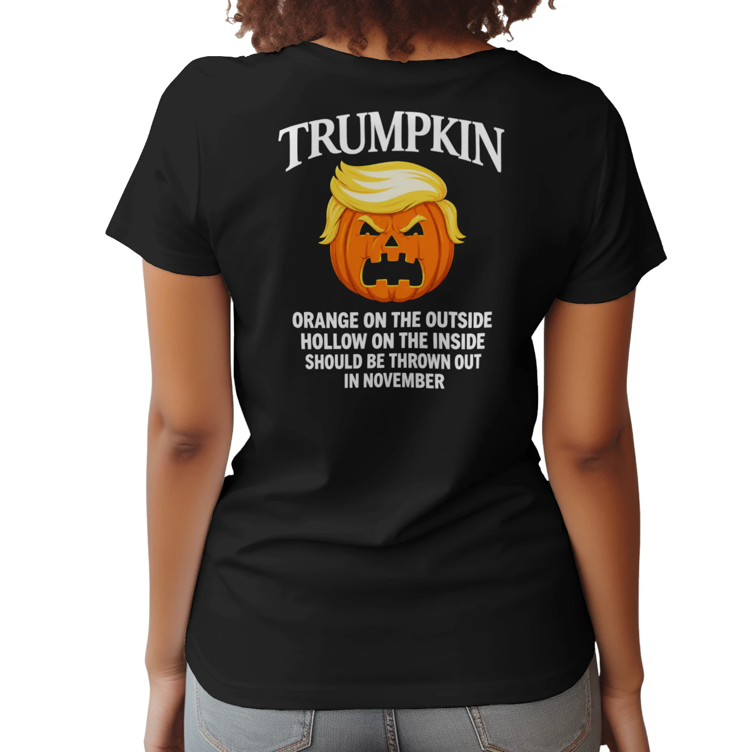 (ON Back)  Halloween Anti Trumpkin Orange On The Outside Hollow Inside