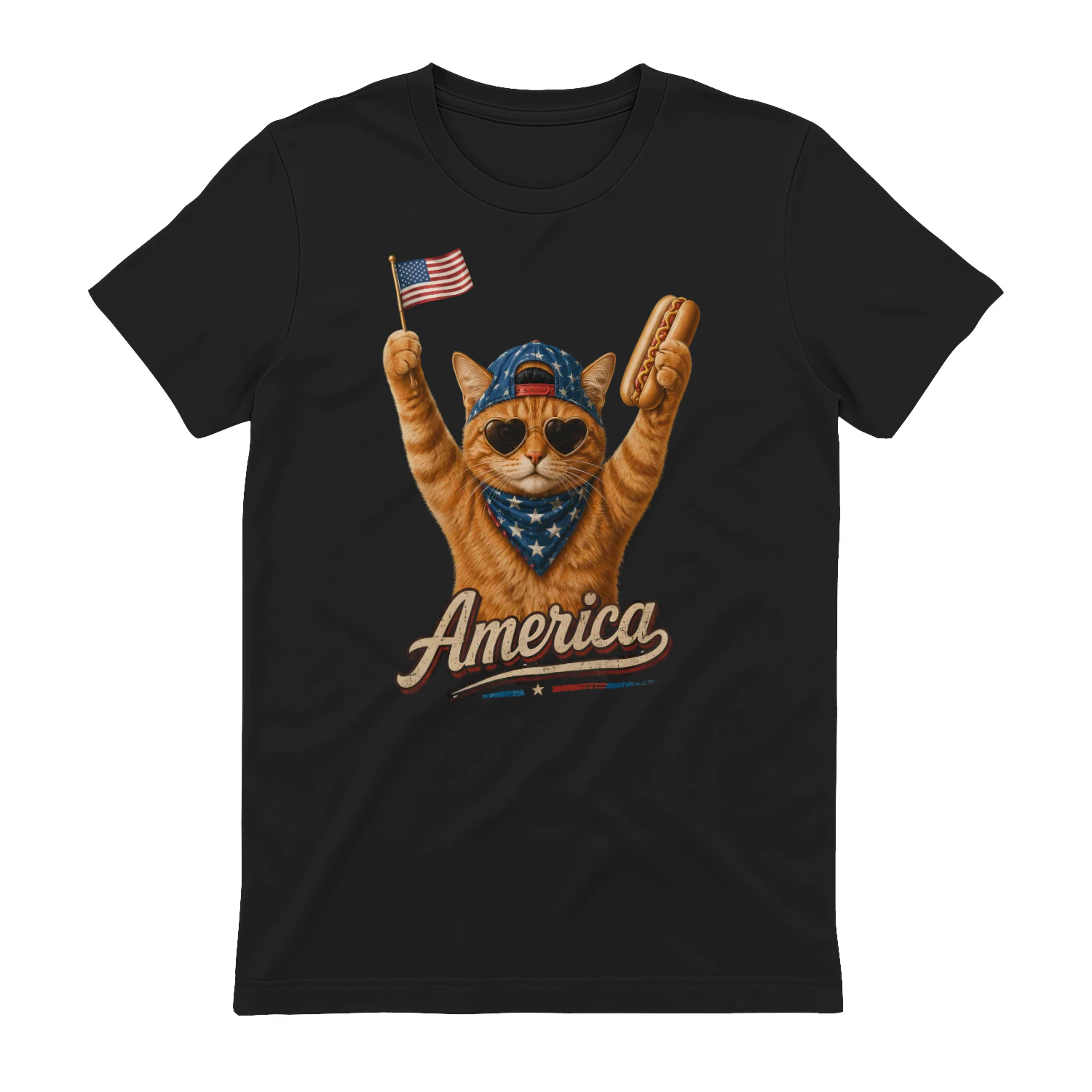 Funny Patriotic Cat America 4th of July Orange Tabby Cat  - Classic Unisex T-shirt