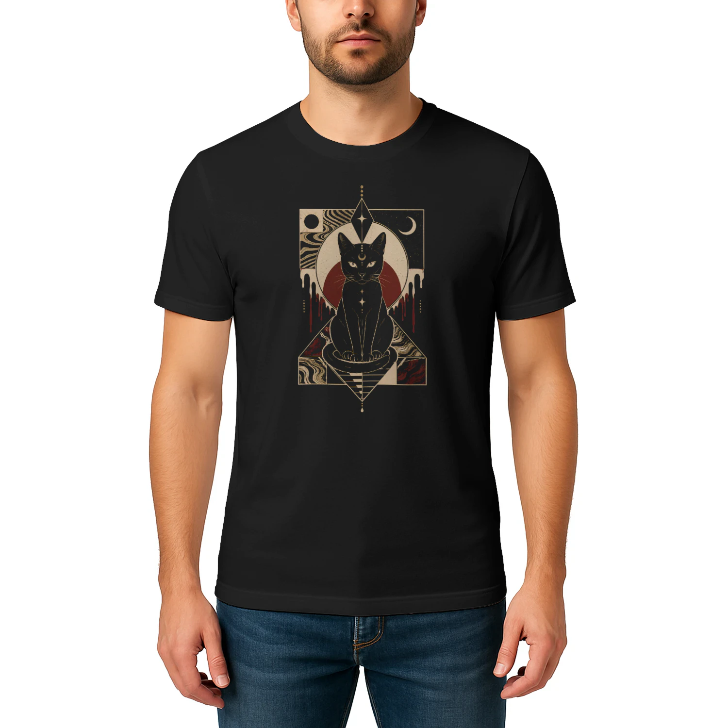 Geometric Mystic Cat Celestial Feline Graphic - Classic Unisex T-shirt