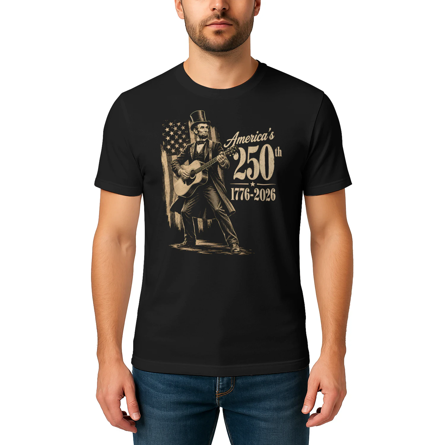 Abraham Lincoln Playing Guitar 4th July 250th Anniversary - Classic Unisex T-shirt