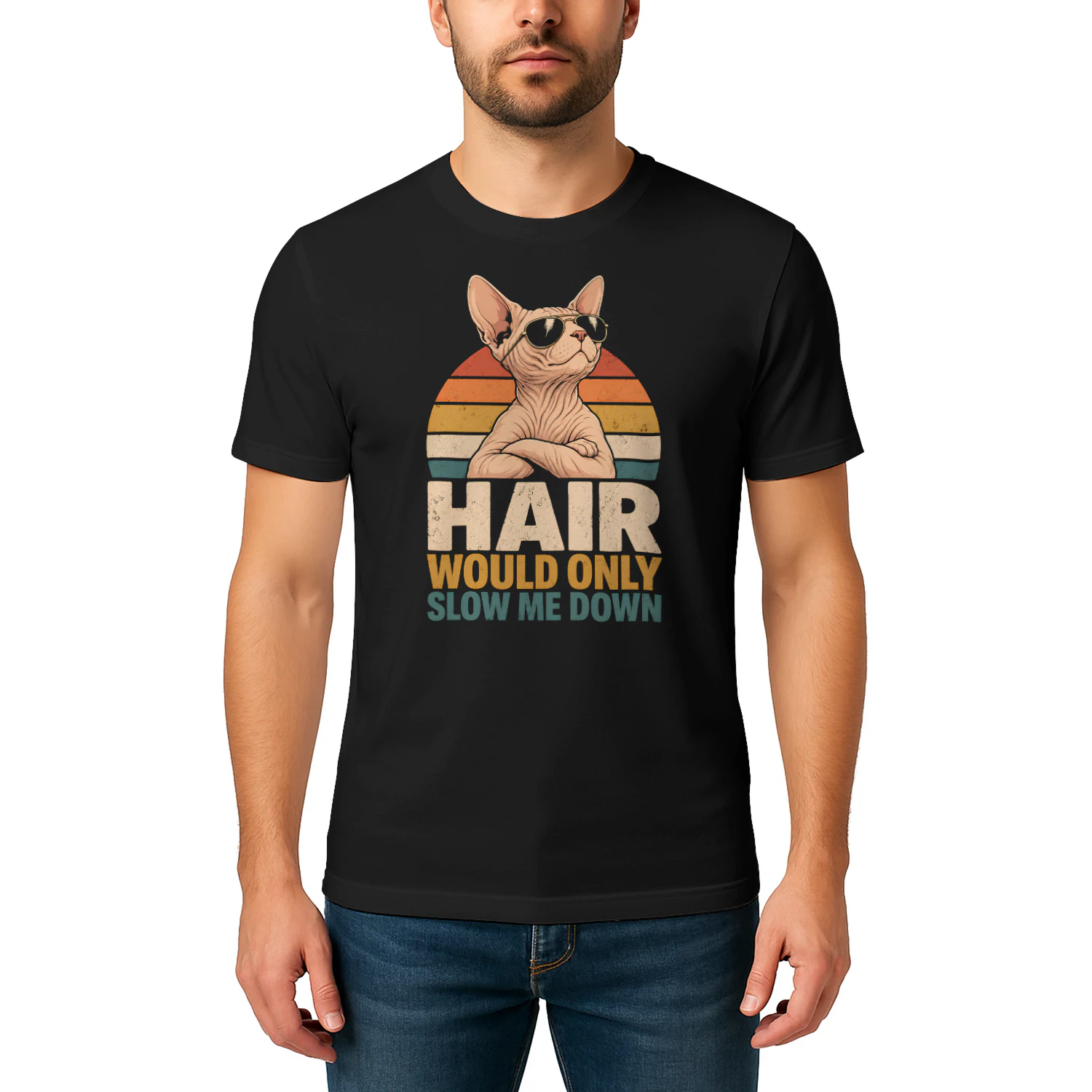 Funny Sphynx Cat Vintage Hair Would Only Slow Me Down Hairless  - Classic Unisex T-shirt