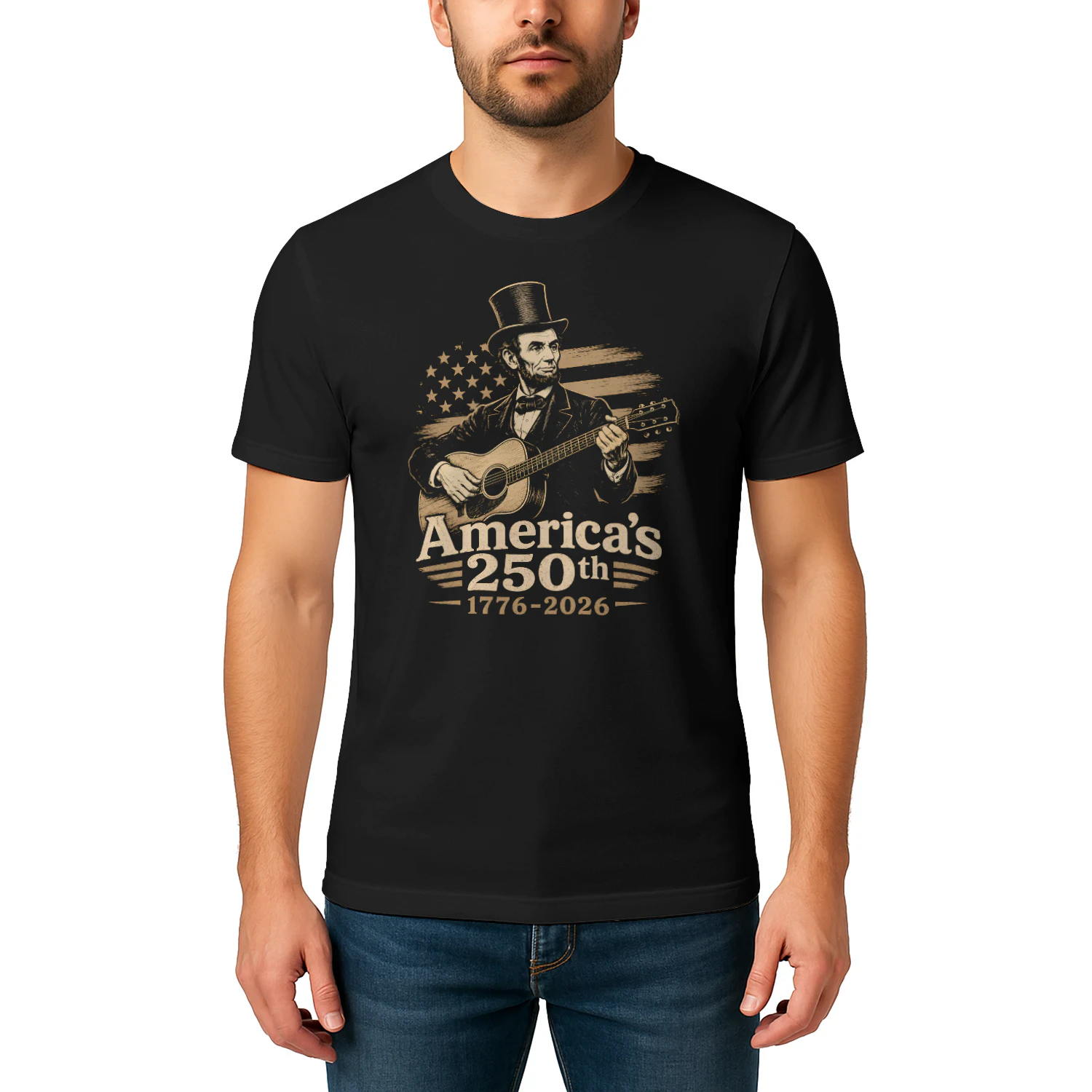 Abraham Lincoln Playing Guitar 4th July 250th Anniversary - Classic Unisex T-shirt