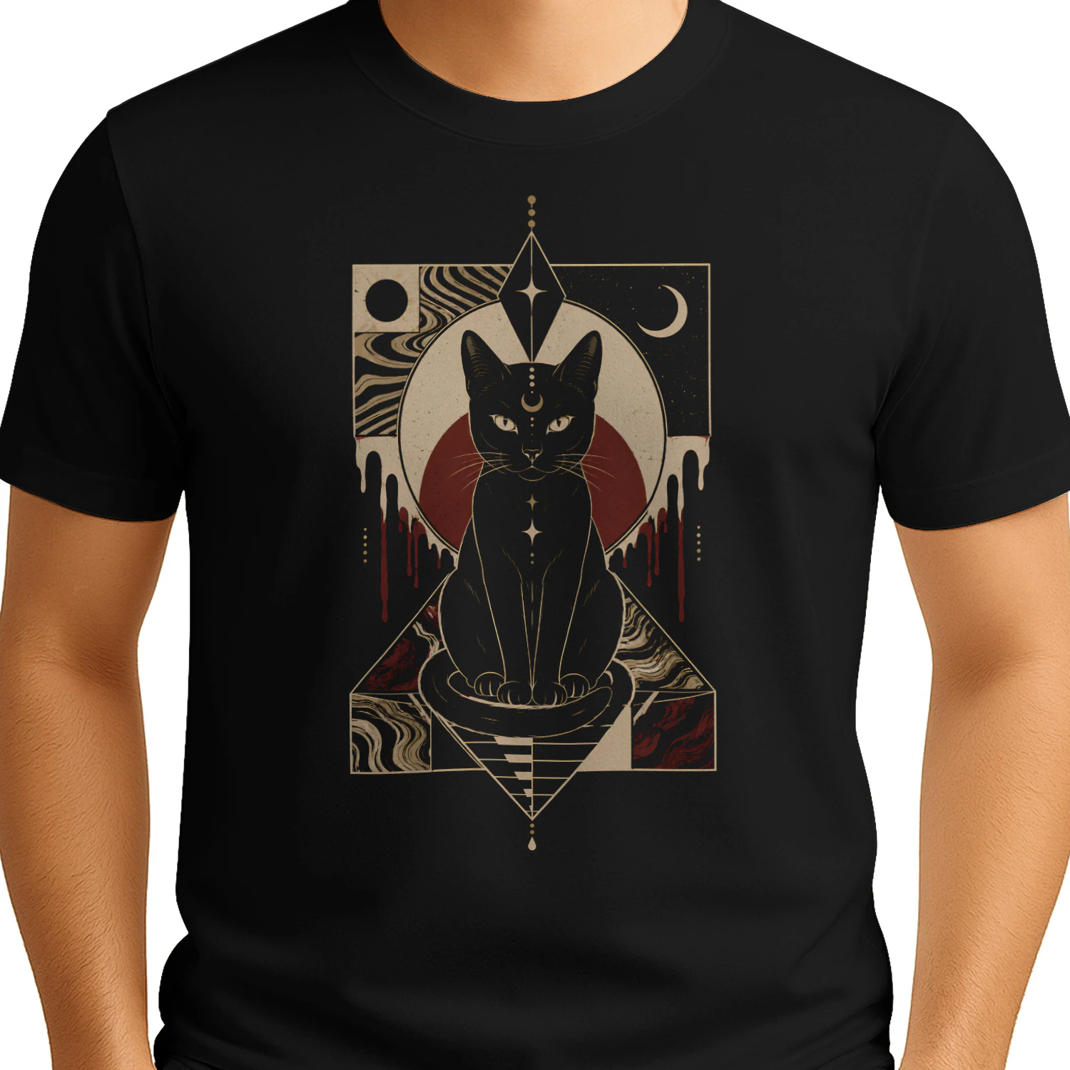 Geometric Mystic Cat Celestial Feline Graphic - Classic Unisex T-shirt