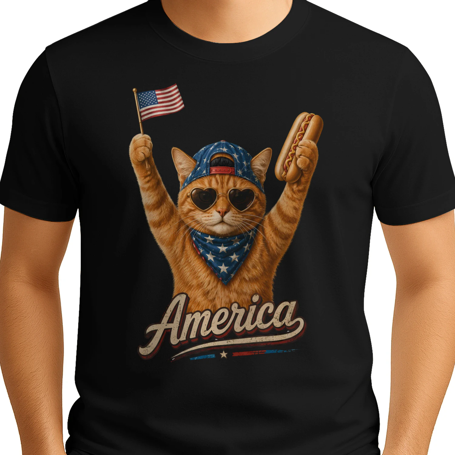 Funny Patriotic Cat America 4th of July Orange Tabby Cat  - Classic Unisex T-shirt