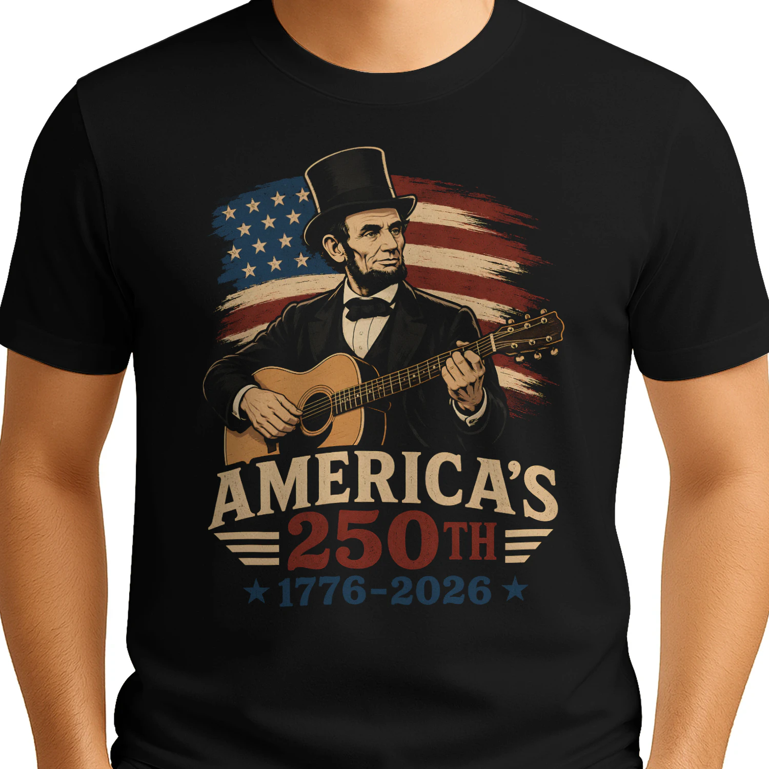 Abraham Lincoln Playing Guitar 4th July 250th Anniversary - Classic Unisex T-shirt