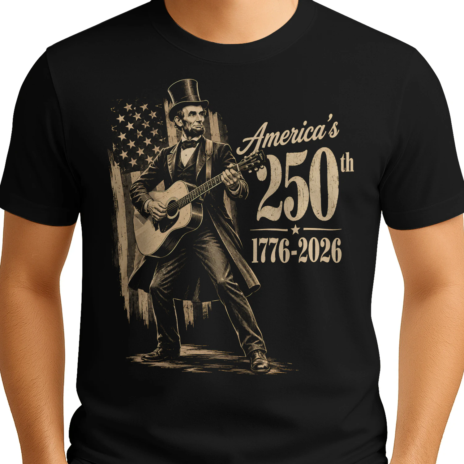 Abraham Lincoln Playing Guitar 4th July 250th Anniversary - Classic Unisex T-shirt