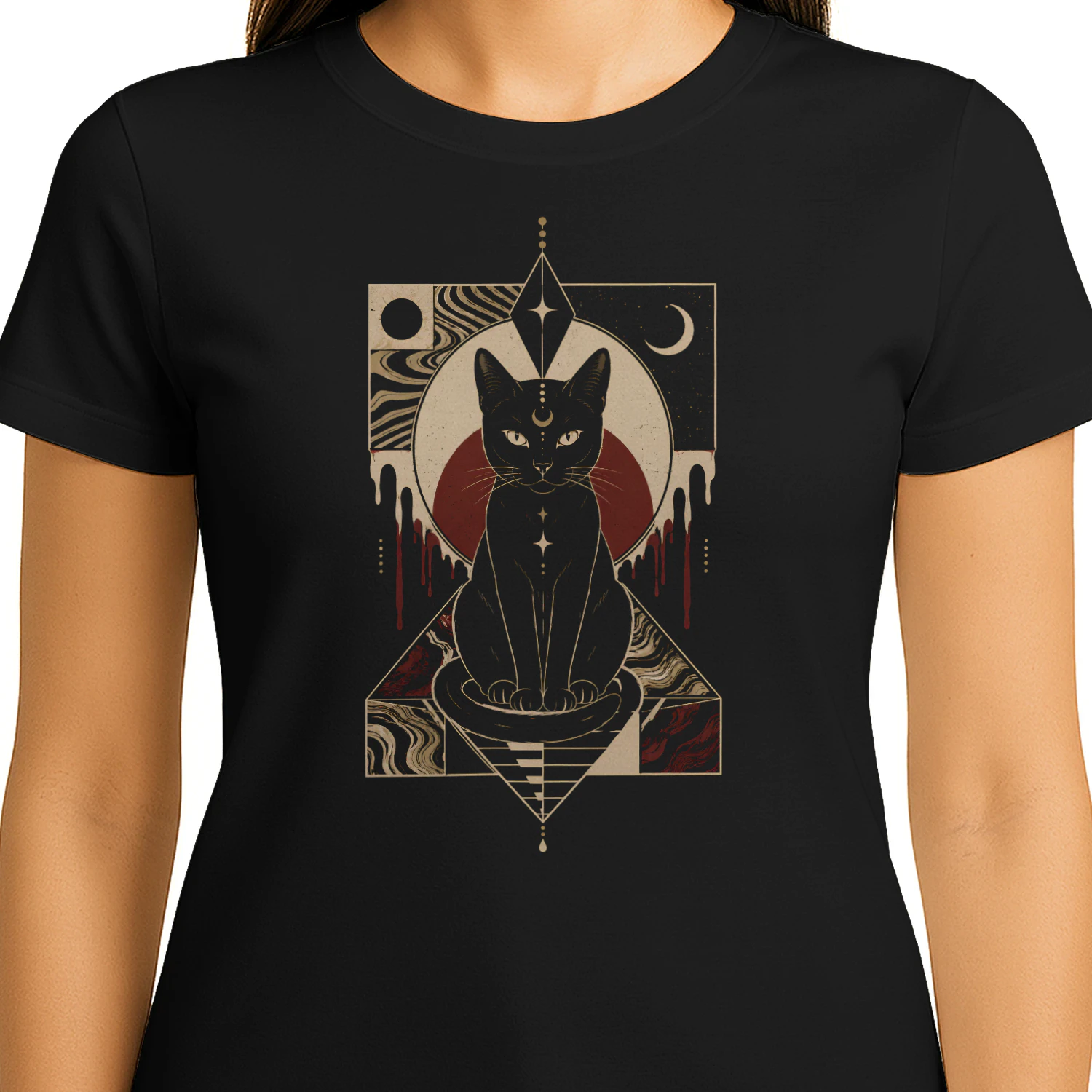 Geometric Mystic Cat Celestial Feline Graphic - Classic Unisex T-shirt