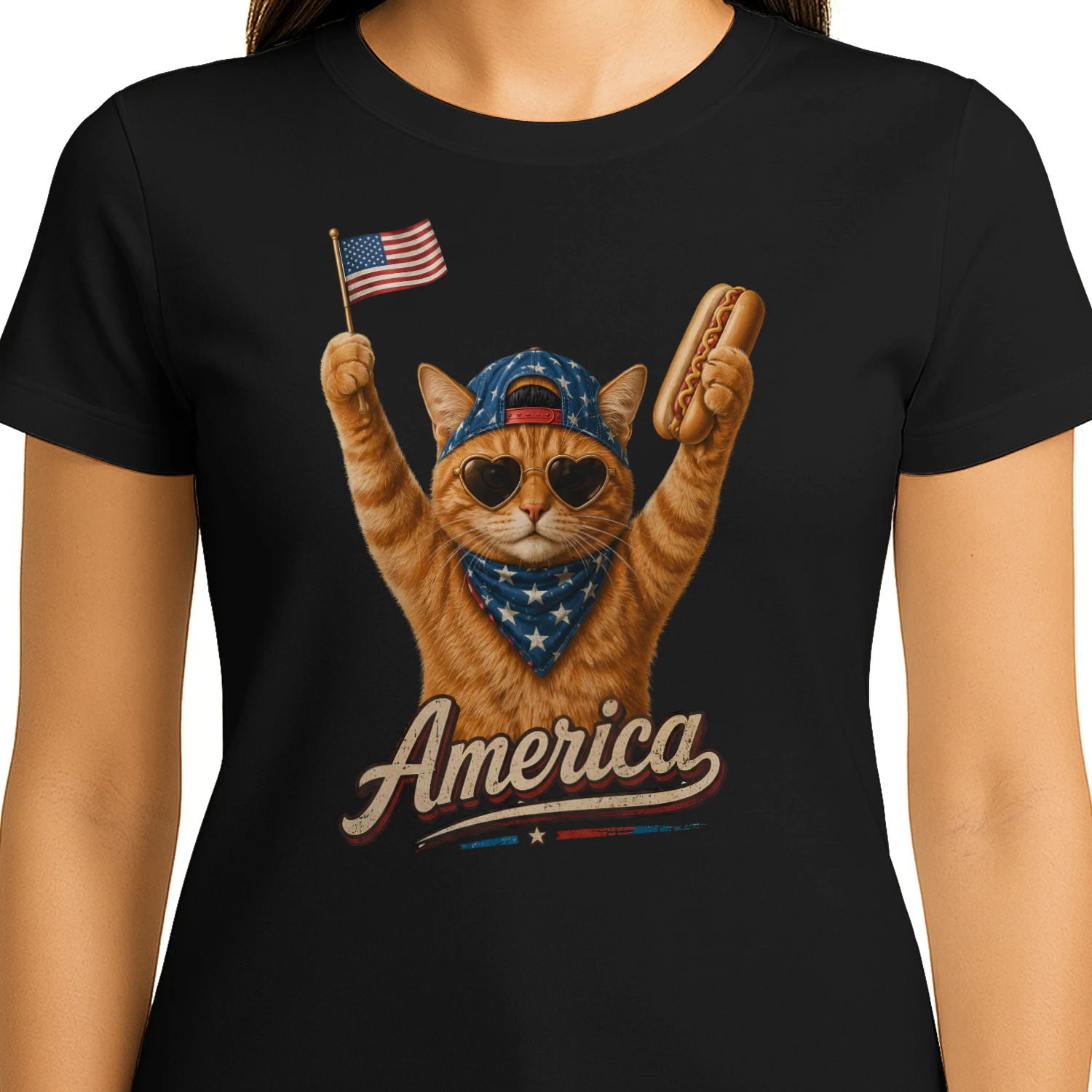 Funny Patriotic Cat America 4th of July Orange Tabby Cat  - Classic Unisex T-shirt