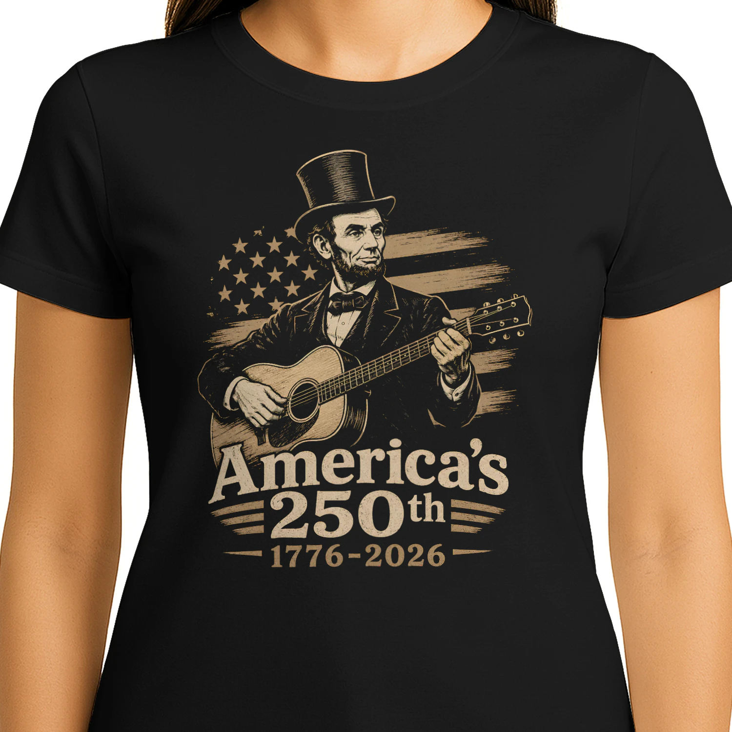 Abraham Lincoln Playing Guitar 4th July 250th Anniversary - Classic Unisex T-shirt