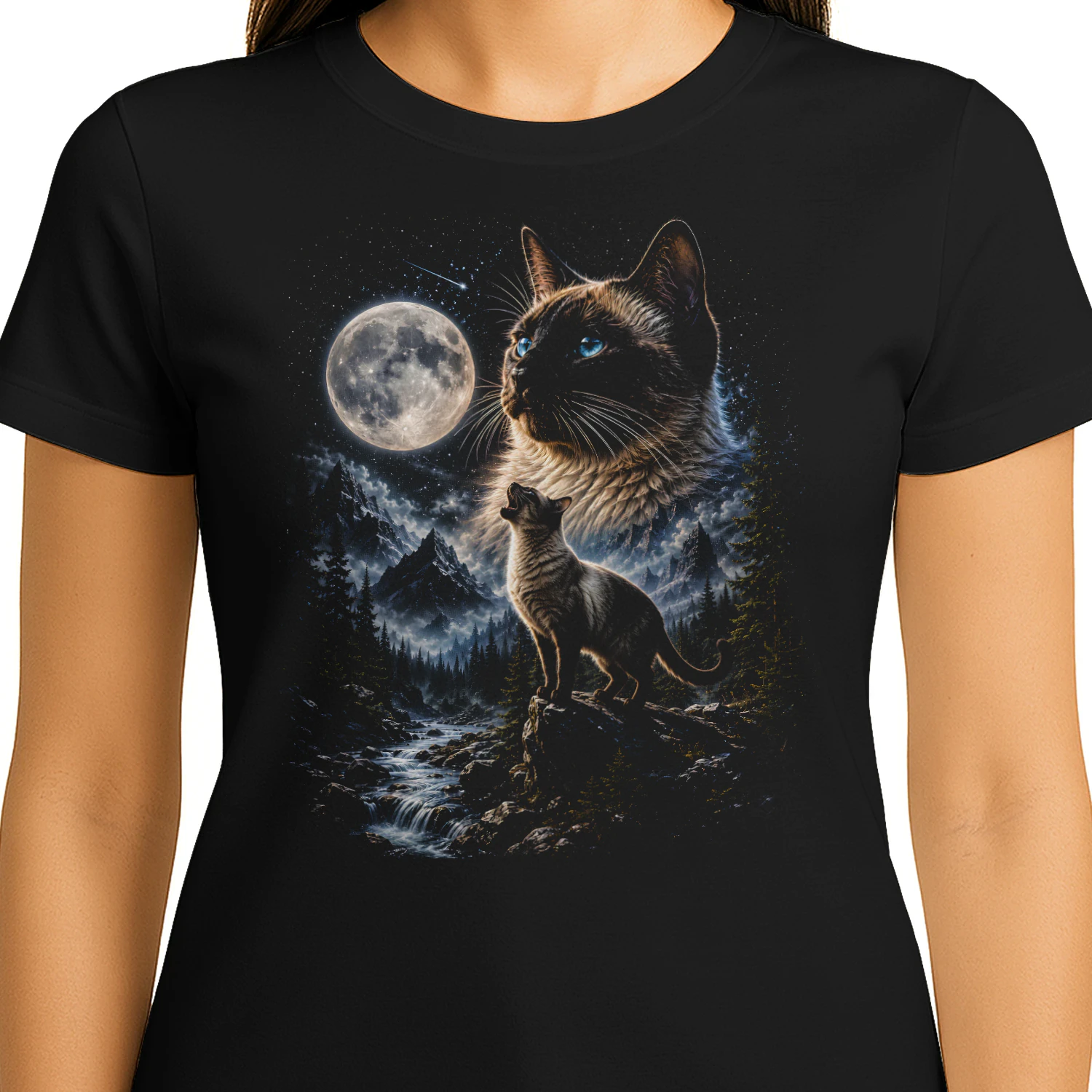 Siamese Cat Howling at Moon 90s Retro Vintage Cat Lover  - Classic Unisex T-shirt