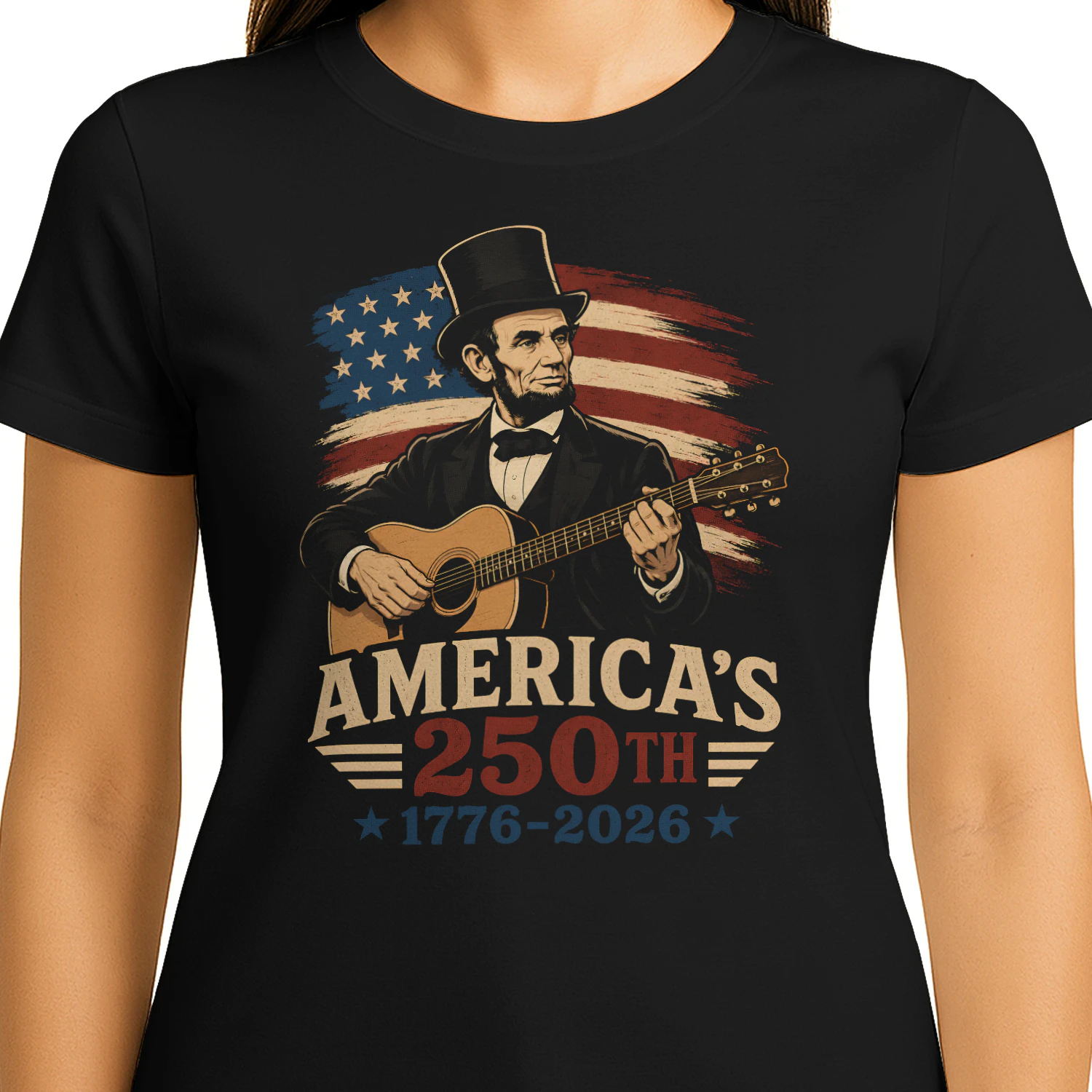 Abraham Lincoln Playing Guitar 4th July 250th Anniversary - Classic Unisex T-shirt