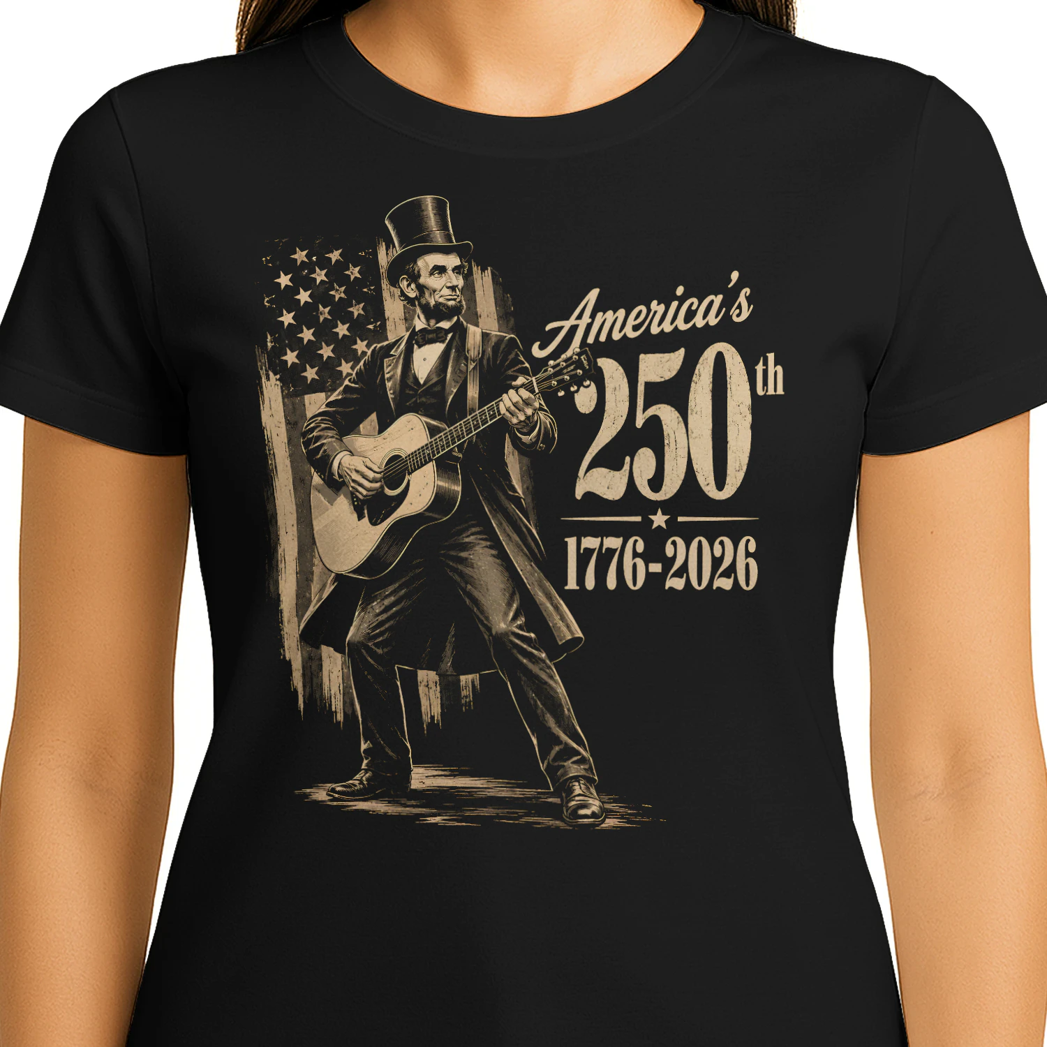 Abraham Lincoln Playing Guitar 4th July 250th Anniversary - Classic Unisex T-shirt
