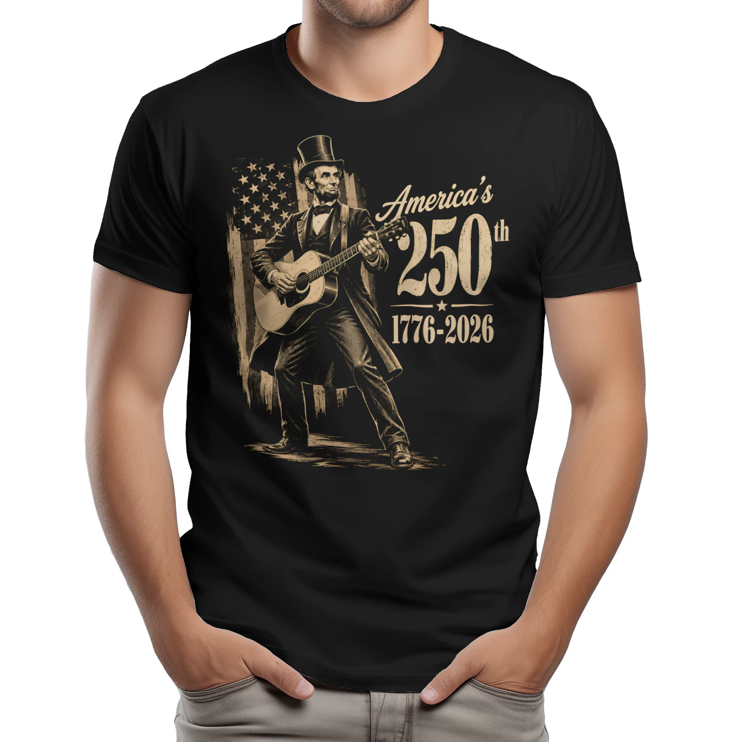 Abraham Lincoln Playing Guitar 4th July 250th Anniversary - Classic Unisex T-shirt